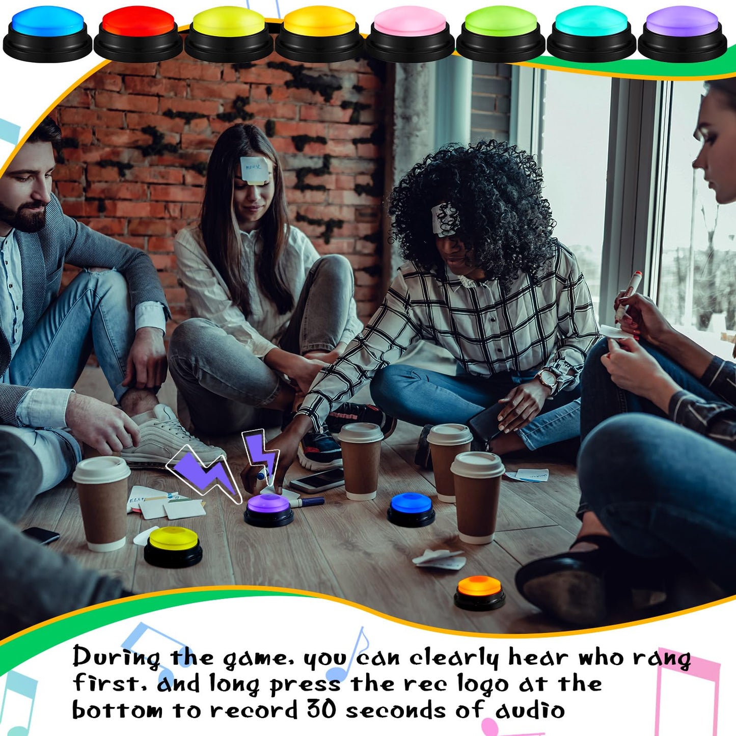 Honoson 8 Pcs Recordable Buzzers – Customizable Sound for Family Games & Classrooms