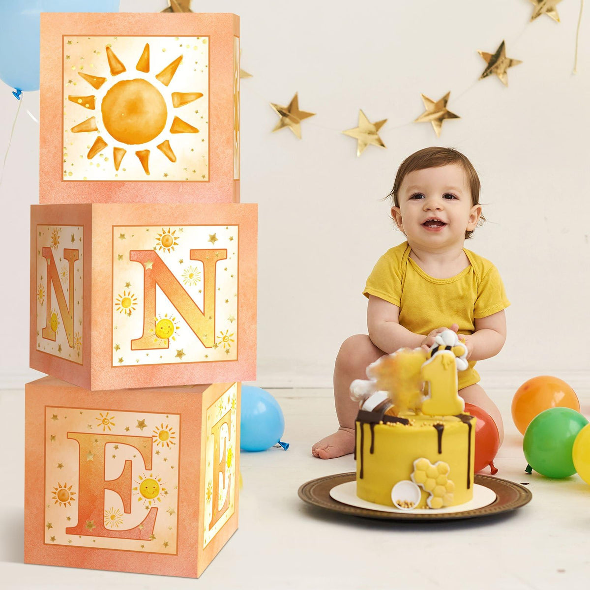 Honoson 3 Pcs Balloon Boxes with ONE Letters – First Birthday Party Decor, DIY Cake Smash Backdrop