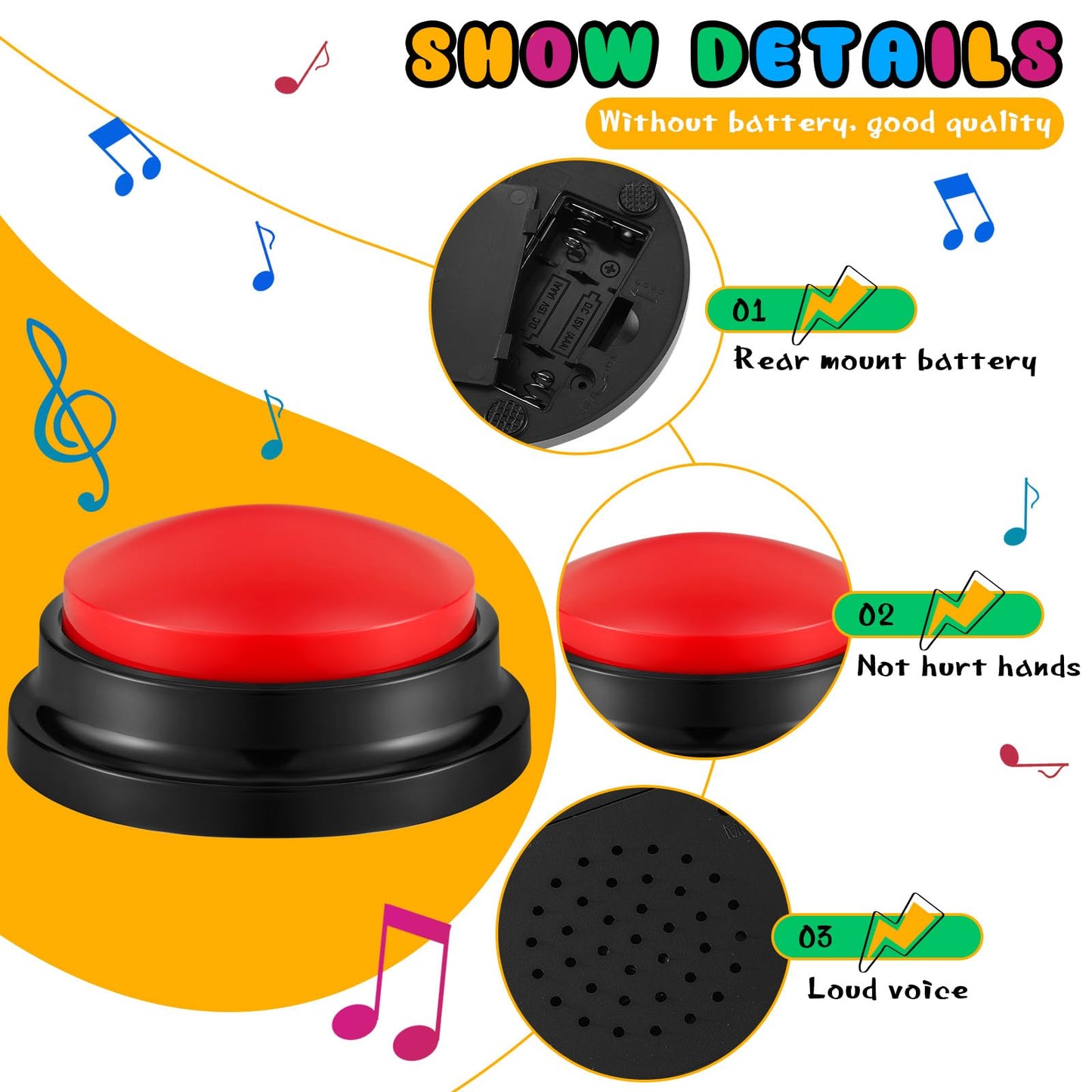 Honoson 8-Piece Recordable Buzzers for Classroom Trivia – 30-Second Recording Buttons