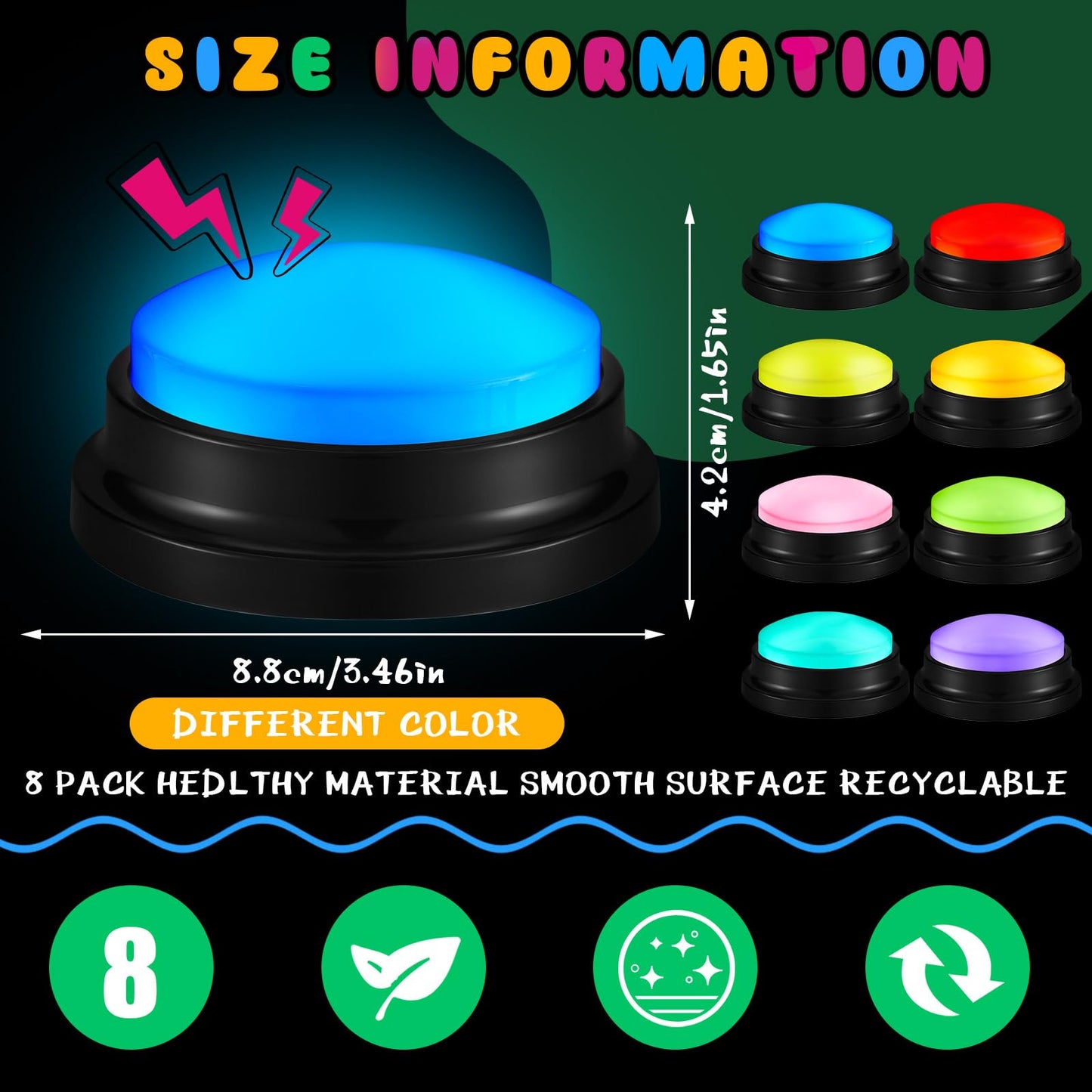 Honoson 8 Pcs Recordable Buzzers – Customizable Sound for Family Games & Classrooms