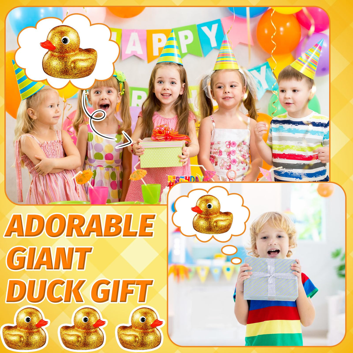 Honoson Giant Glitter Rubber Duck – 6.89 Inch Gold Sparkle Bath Toy & Party Decor