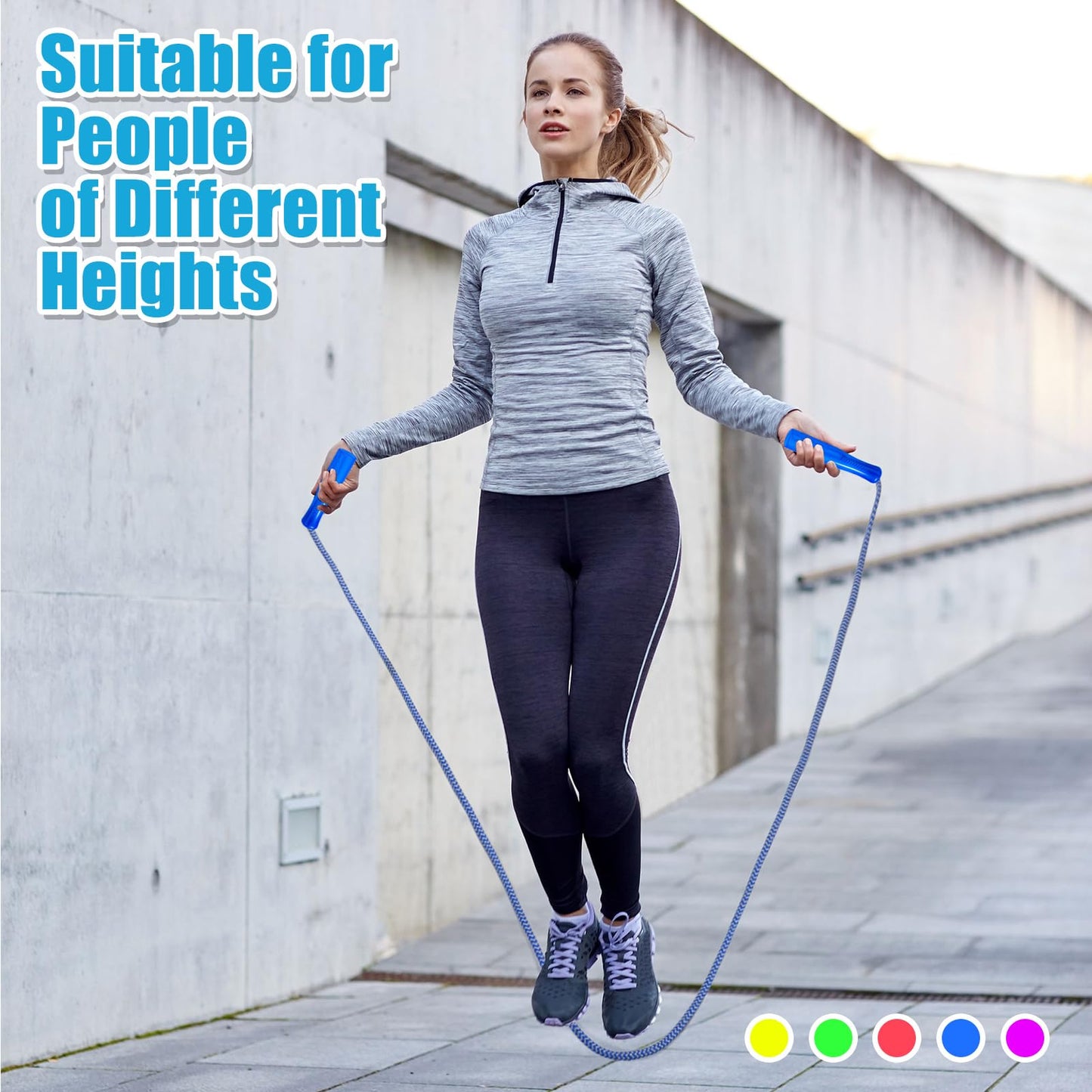 Honoson Rainbow Jump Rope Bulk – 50 Pcs Nylon Striped Ropes with Handles, Adjustable 7.87 ft Length