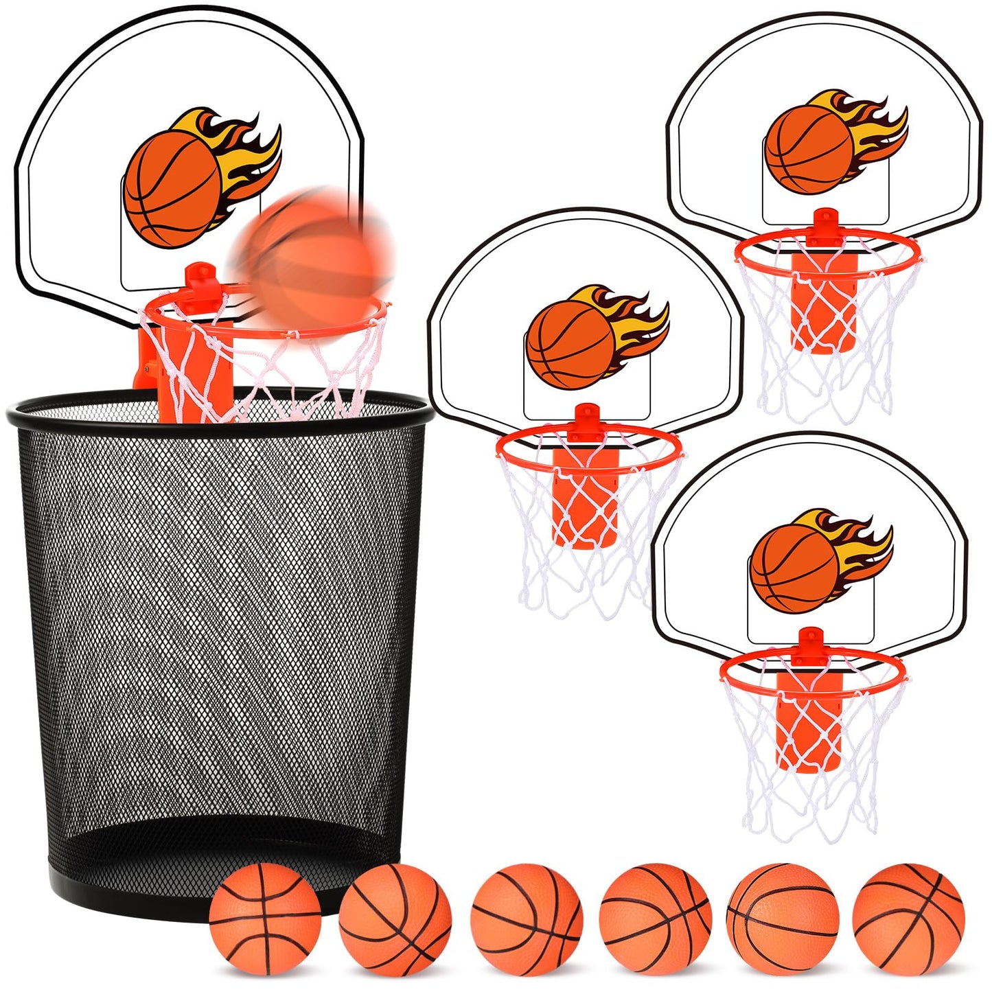 Honoson 3 Sets Indoor Trash Can Basketball Game Set (Vibrant) – Clip-On Hoops, 6 Balls & 3 Pumps