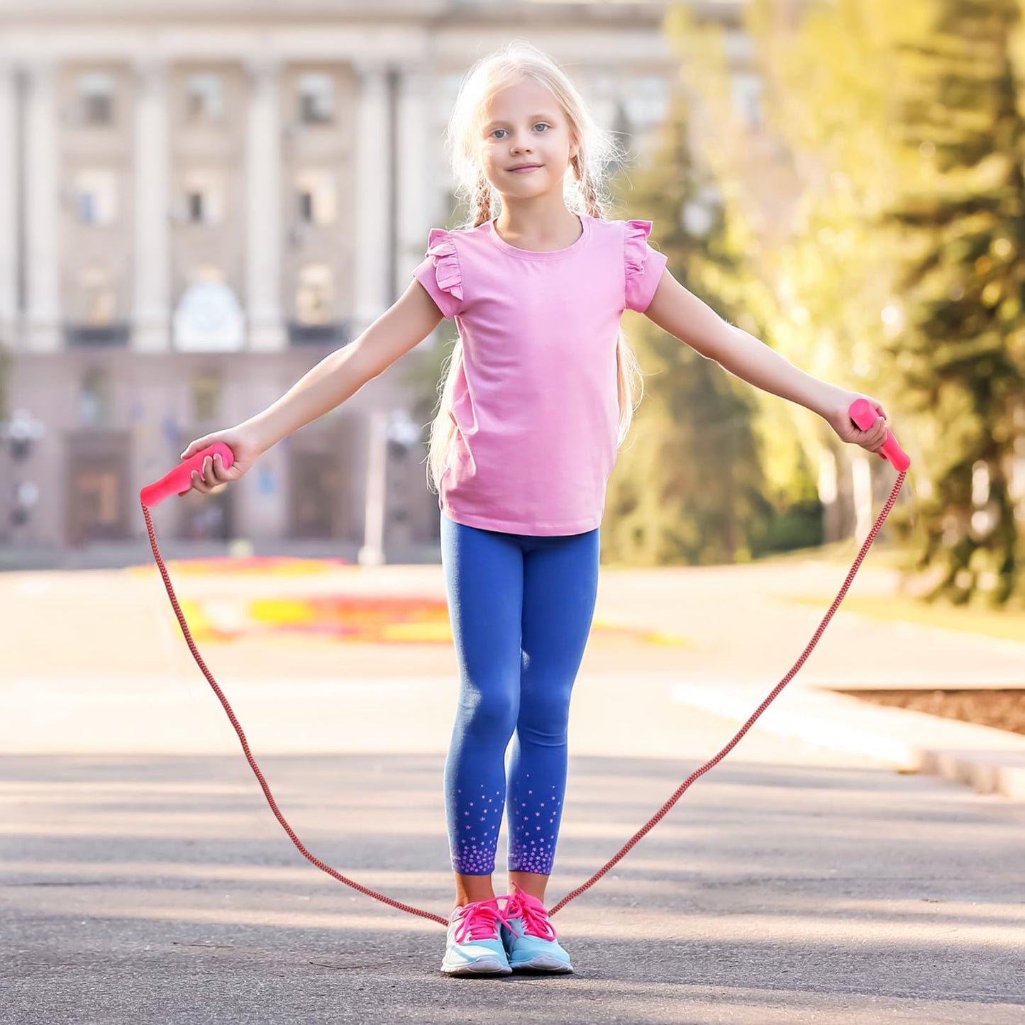Honoson Rainbow Jump Rope Bulk – 50 Pcs Nylon Striped Ropes with Handles, Adjustable 7.87 ft Length