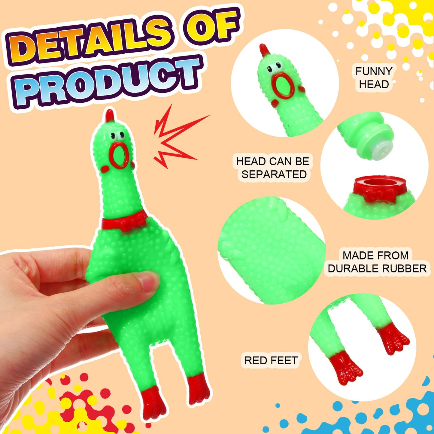 Honoson 50 Pcs Rubber Chickens Squeak Toy Bulk for Dogs – 6.3 Inch, Multi Colors