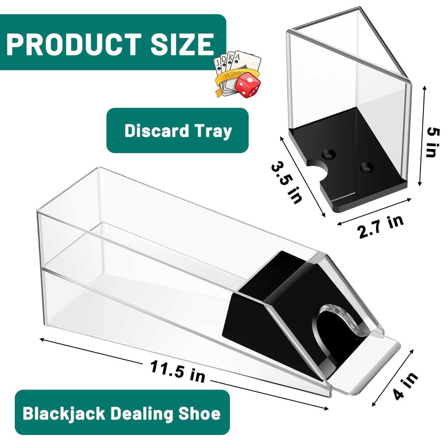 Honoson Blackjack Shoe and Discard Tray – Clear Acrylic 6-Deck Card Dealing Set
