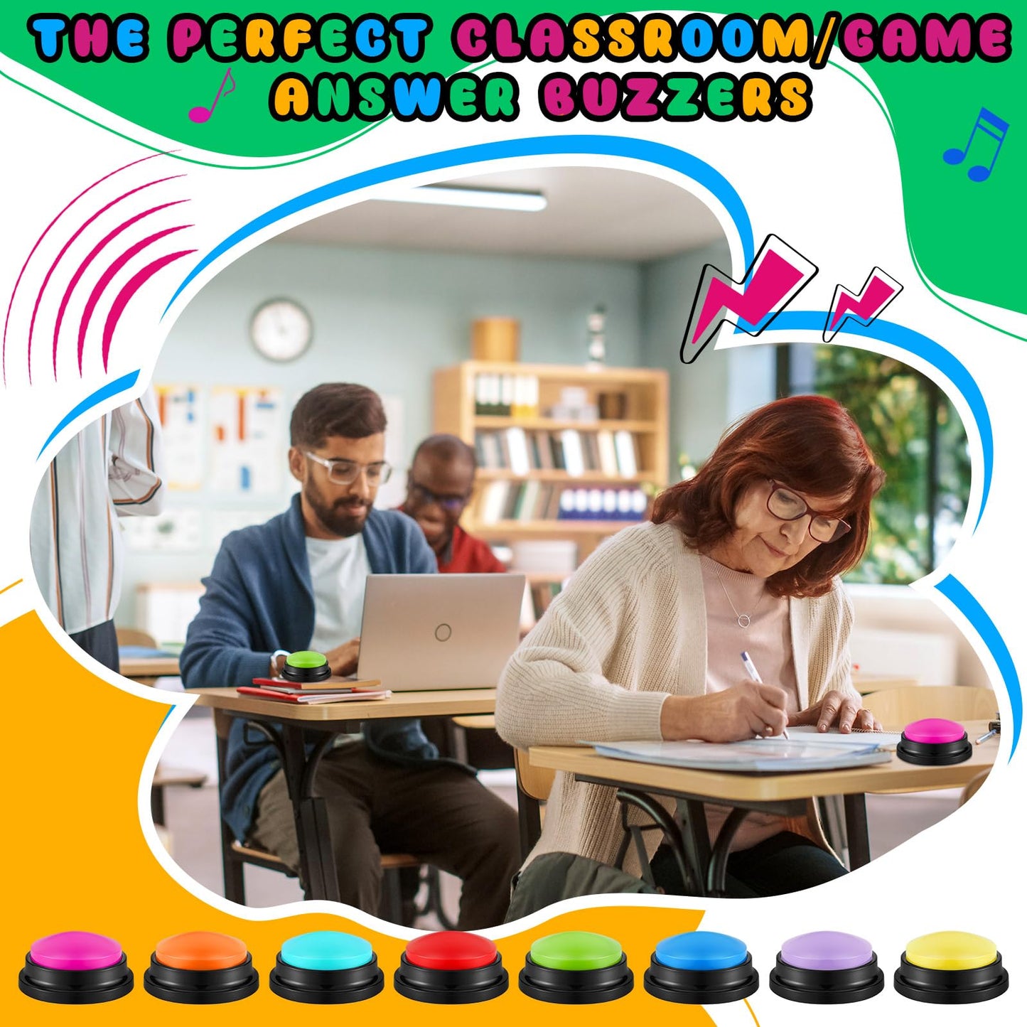 Honoson 8-Piece Recordable Buzzers for Classroom Trivia – 30-Second Recording Buttons