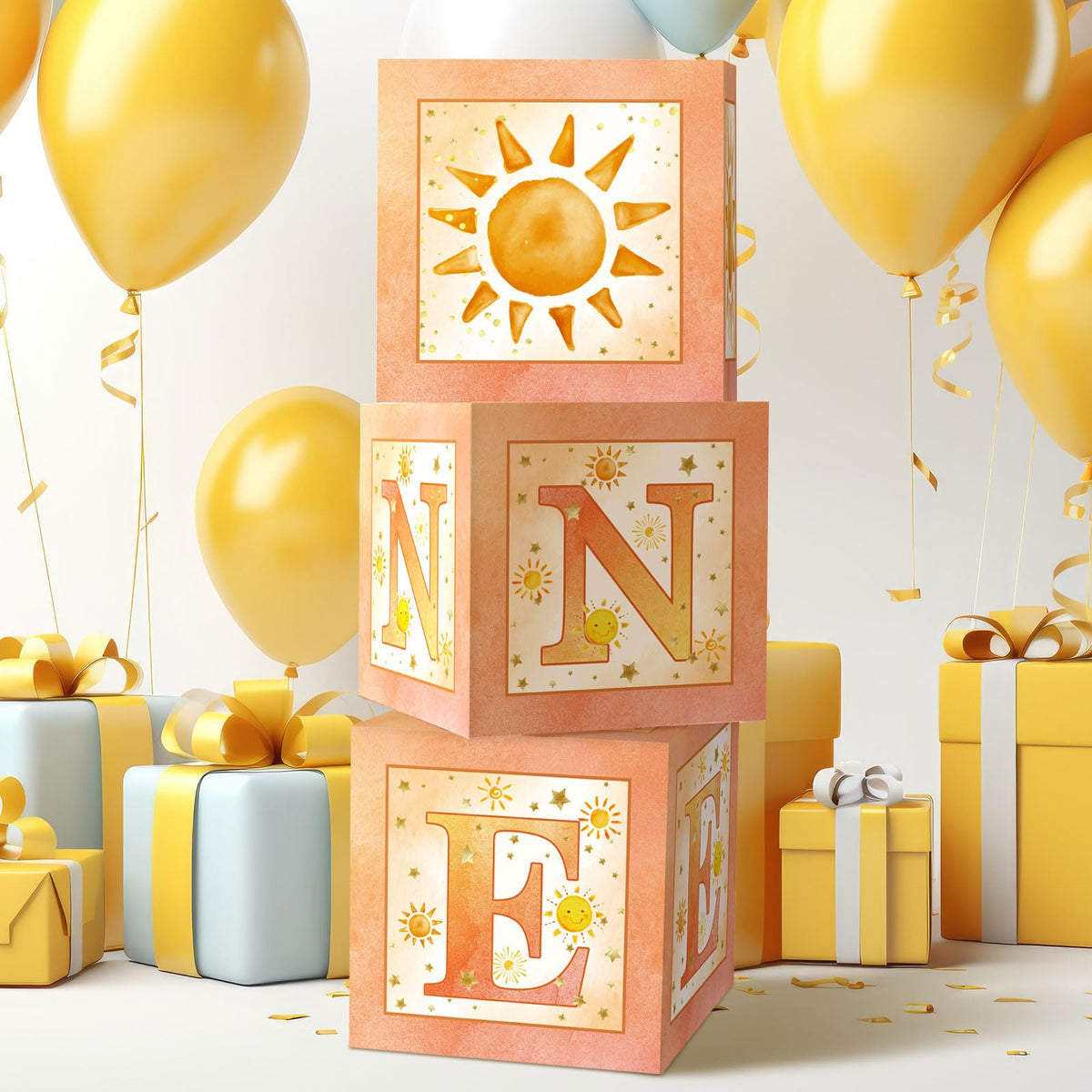Honoson 3 Pcs Balloon Boxes with ONE Letters – First Birthday Party Decor, DIY Cake Smash Backdrop