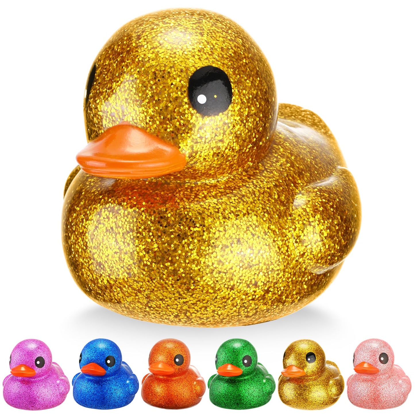 Honoson 6 Pieces Giant Glitter Rubber Ducks – 6.89 Inch Jumbo Bath Toys with Squeaky Sound
