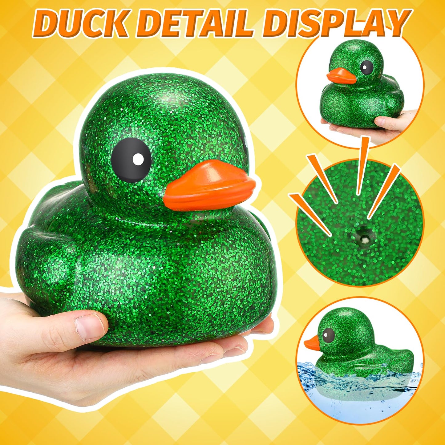 Honoson 6 Pieces Giant Glitter Rubber Ducks – 6.89 Inch Jumbo Bath Toys with Squeaky Sound