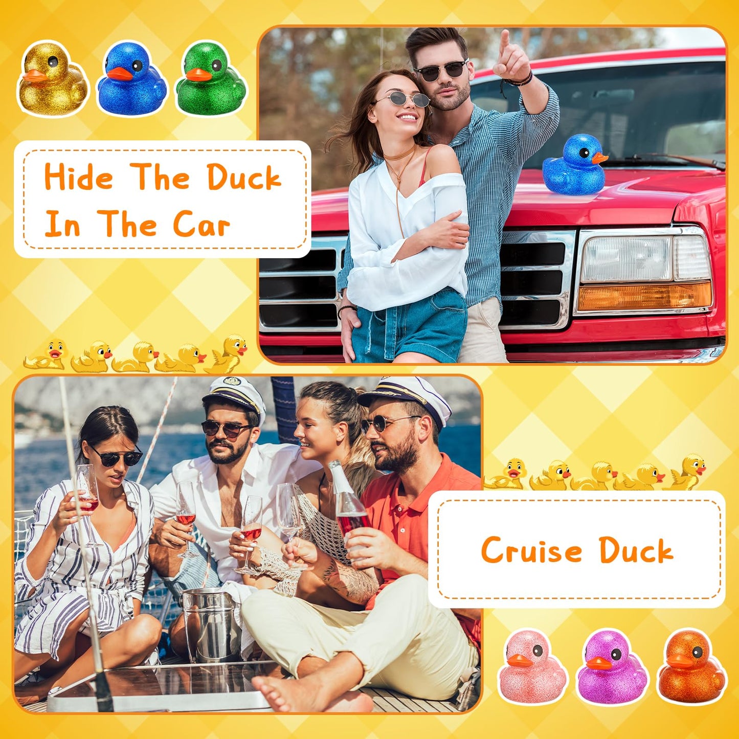 Honoson 6 Pieces Giant Glitter Rubber Ducks – 6.89 Inch Jumbo Bath Toys with Squeaky Sound