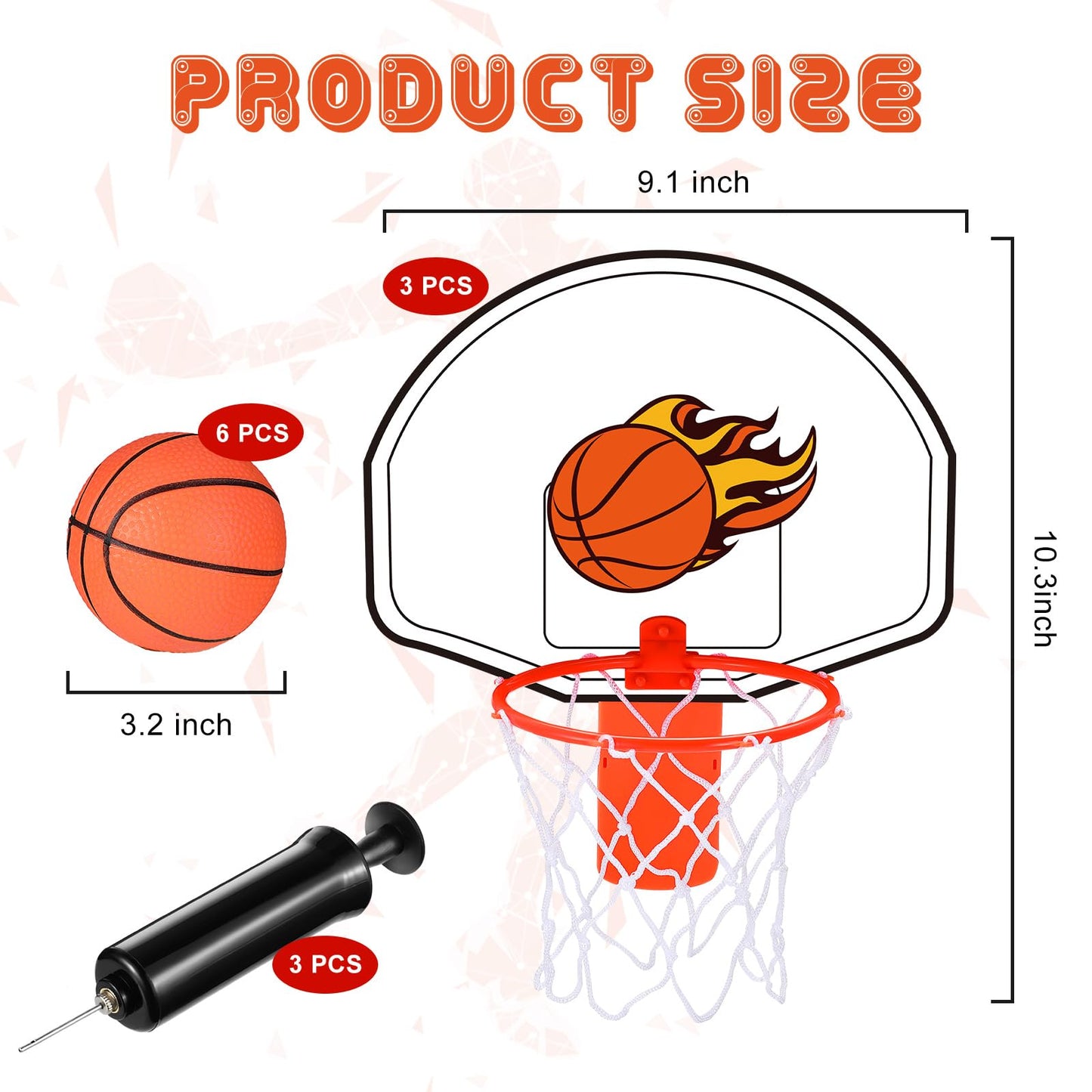 Honoson 3 Sets Indoor Trash Can Basketball Game Set (Vibrant) – Clip-On Hoops, 6 Balls & 3 Pumps