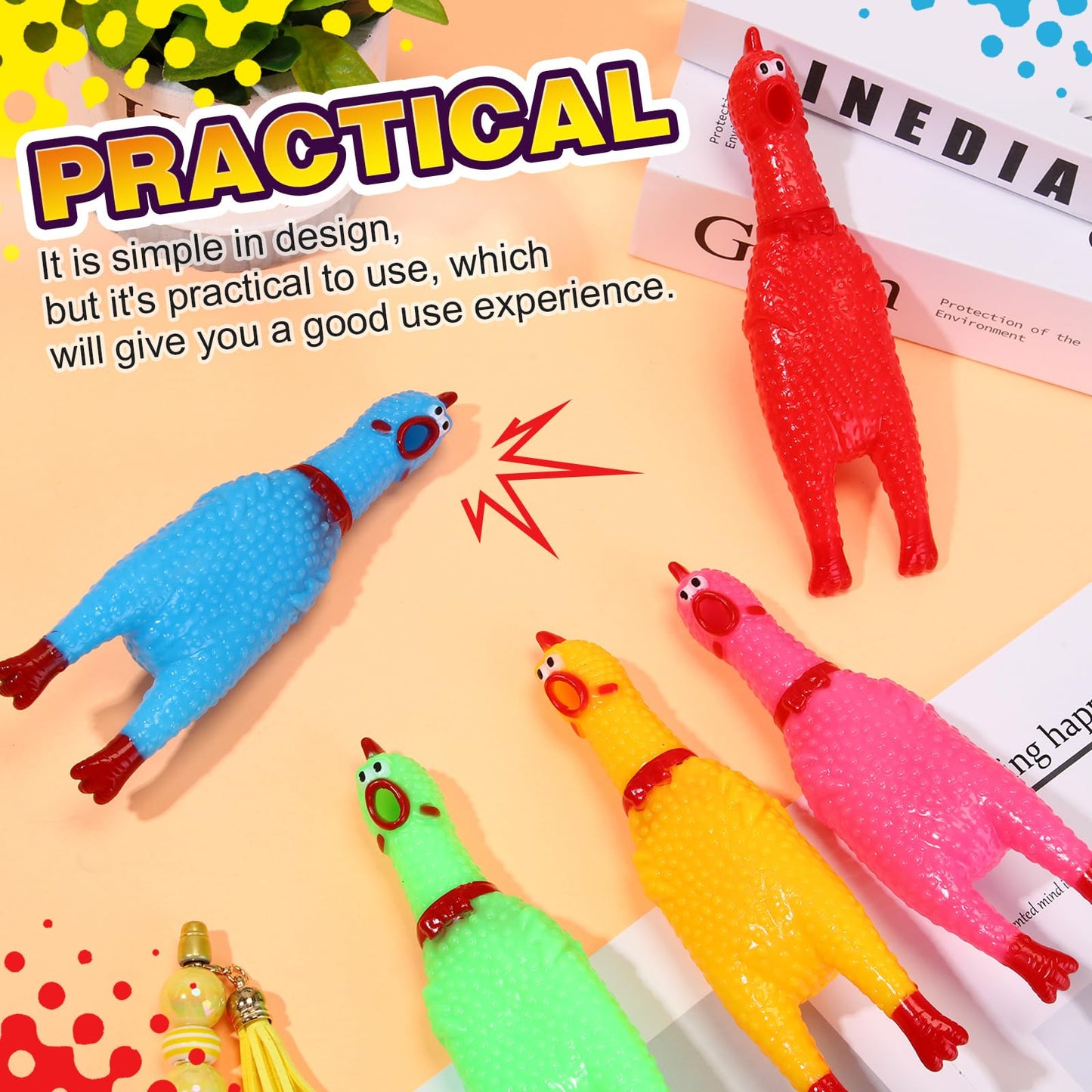 Honoson 50 Pcs Rubber Chickens Squeak Toy Bulk for Dogs – 6.3 Inch, Multi Colors
