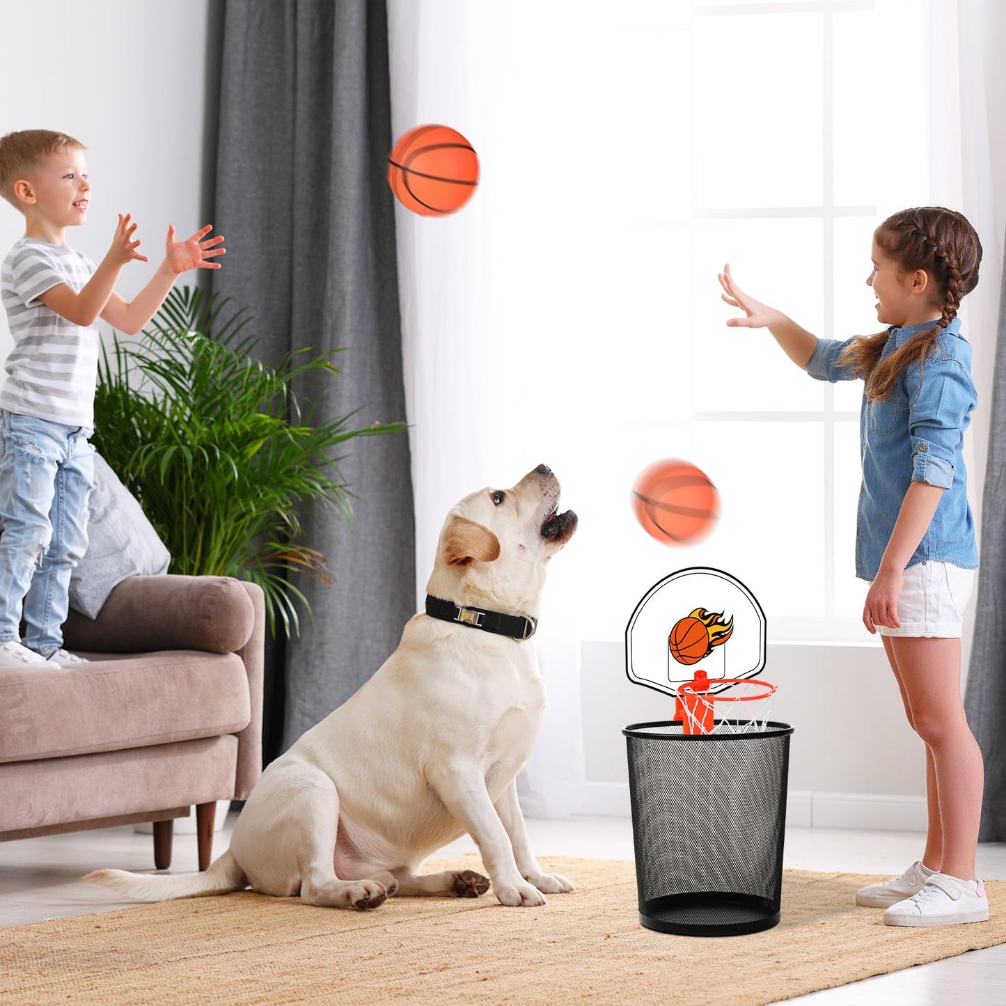 Honoson 3 Sets Indoor Trash Can Basketball Game Set (Vibrant) – Clip-On Hoops, 6 Balls & 3 Pumps