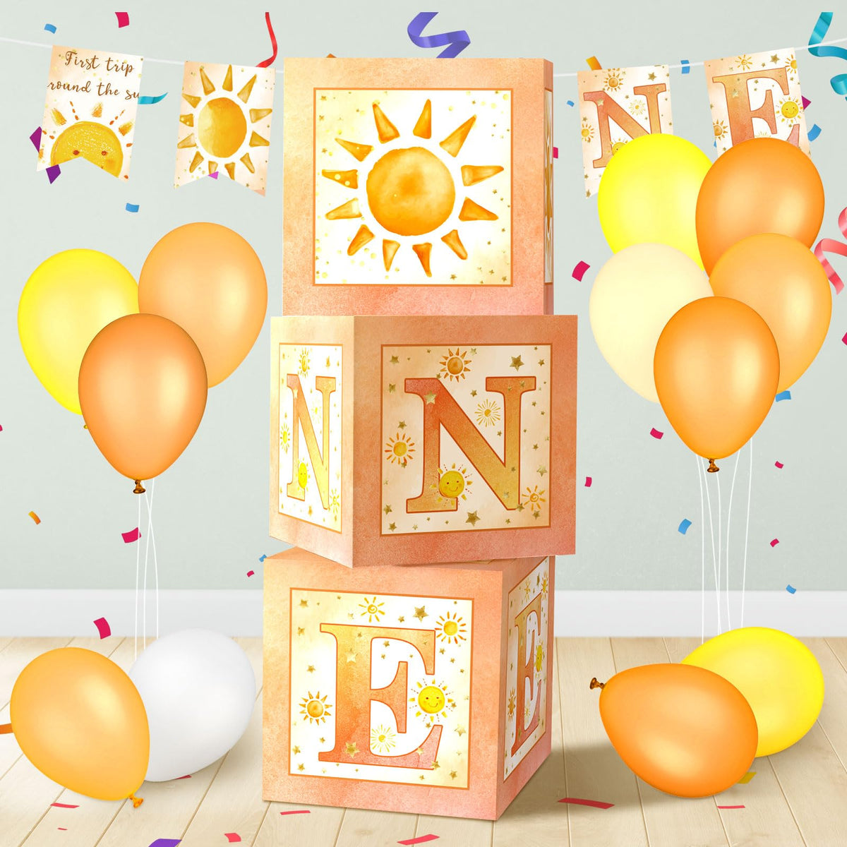 Honoson 3 Pcs Balloon Boxes with ONE Letters – First Birthday Party Decor, DIY Cake Smash Backdrop