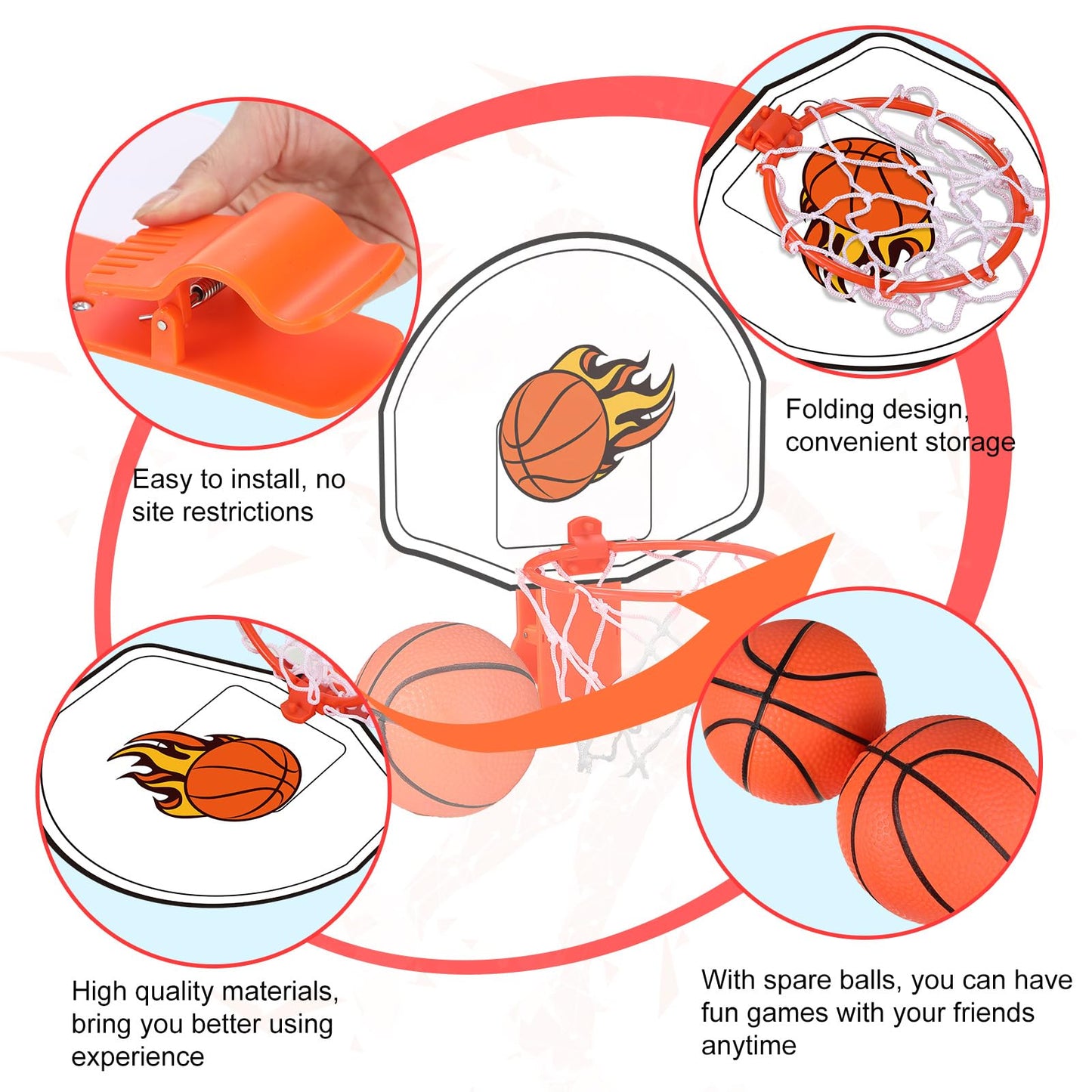 Honoson 3 Sets Indoor Trash Can Basketball Game Set (Vibrant) – Clip-On Hoops, 6 Balls & 3 Pumps