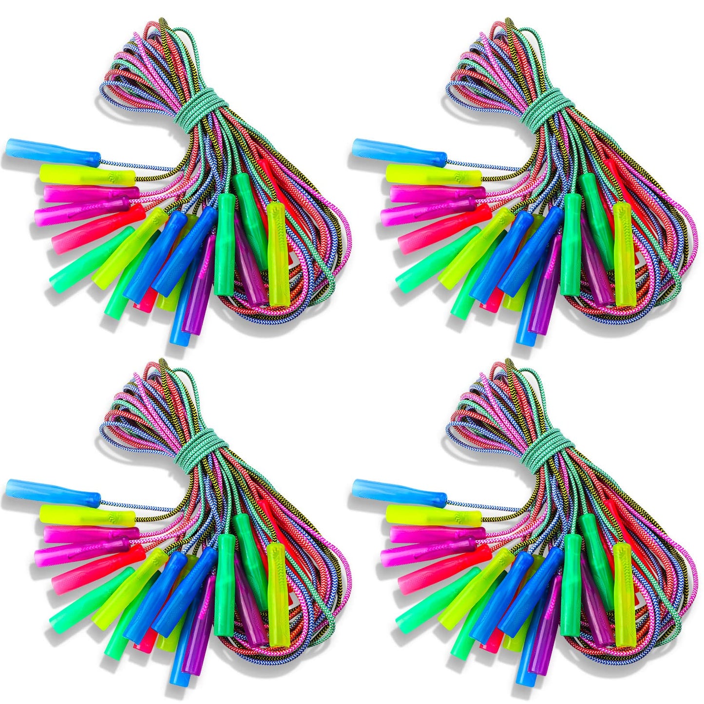 Honoson Rainbow Jump Rope Bulk 100 Pcs — Adjustable 7.8ft Nylon Ropes with Handles