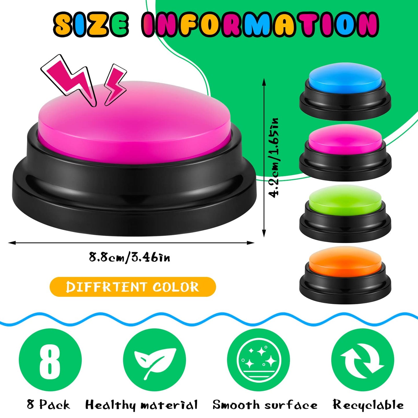 Honoson 8-Piece Recordable Buzzers for Trivia Games | Classroom Team Buzzers