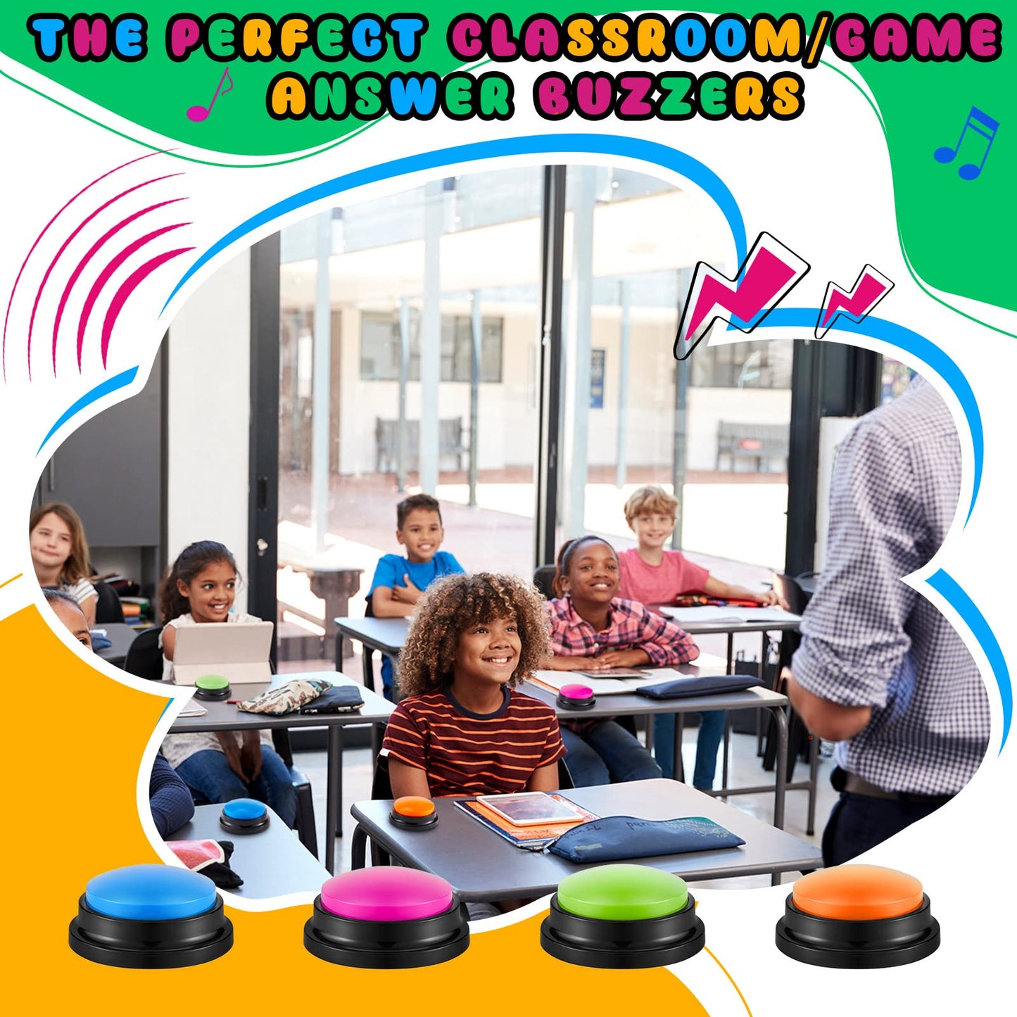 Honoson 8-Piece Recordable Buzzers for Trivia Games | Classroom Team Buzzers