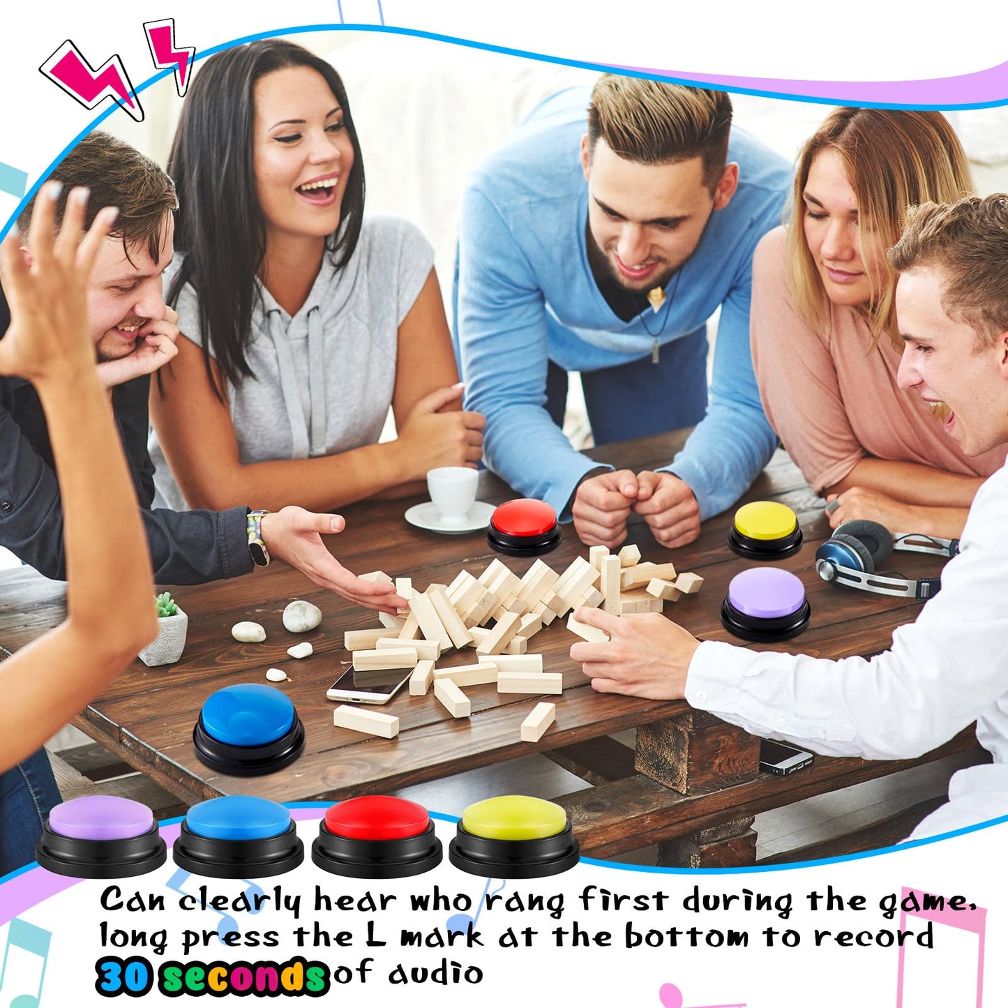 Honoson 8-Piece Recordable Buzzers for Trivia Games | Classroom & Team Activities