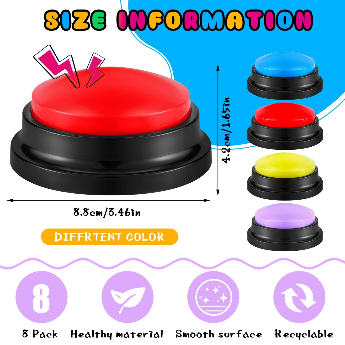 Honoson 8-Piece Recordable Buzzers for Trivia Games | Classroom & Team Activities
