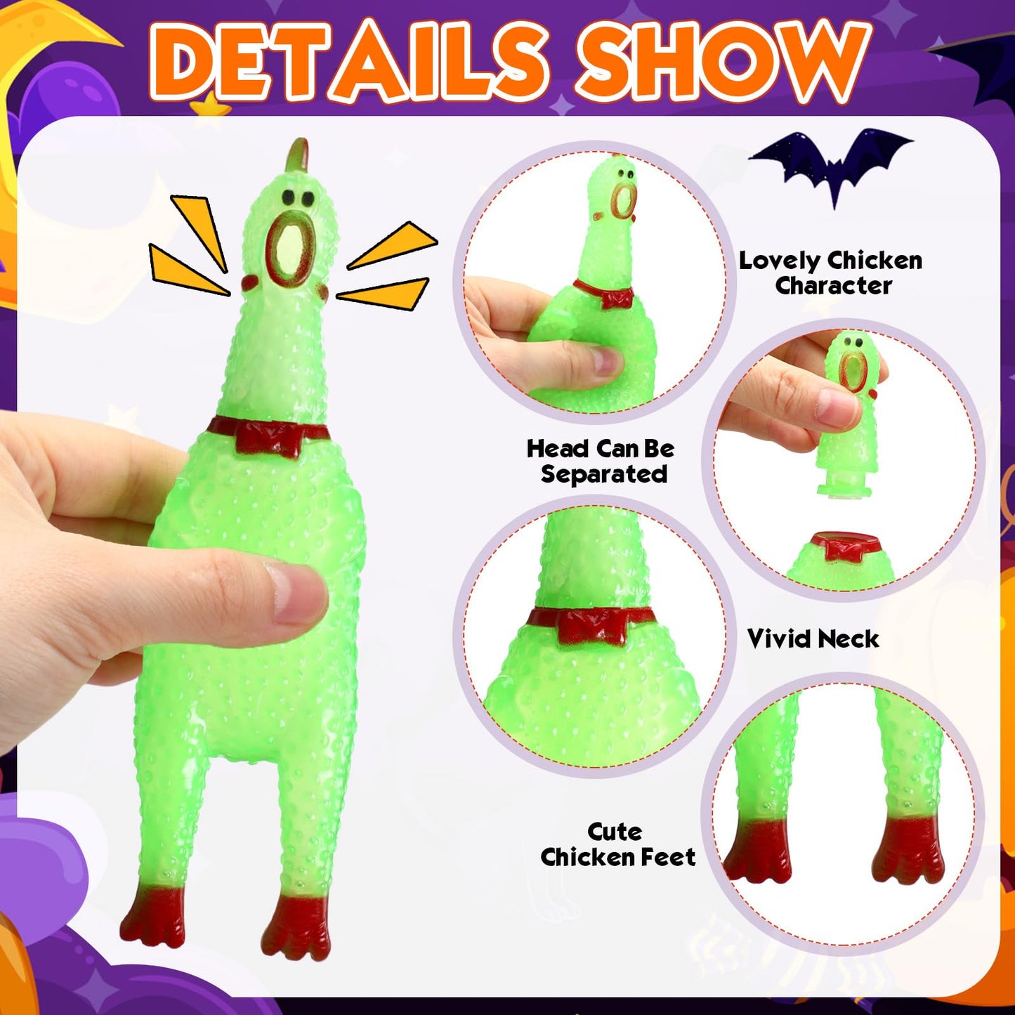 Honoson Glow in the Dark Rubber Chicken – 50 Pcs Squeaky Party Pranks