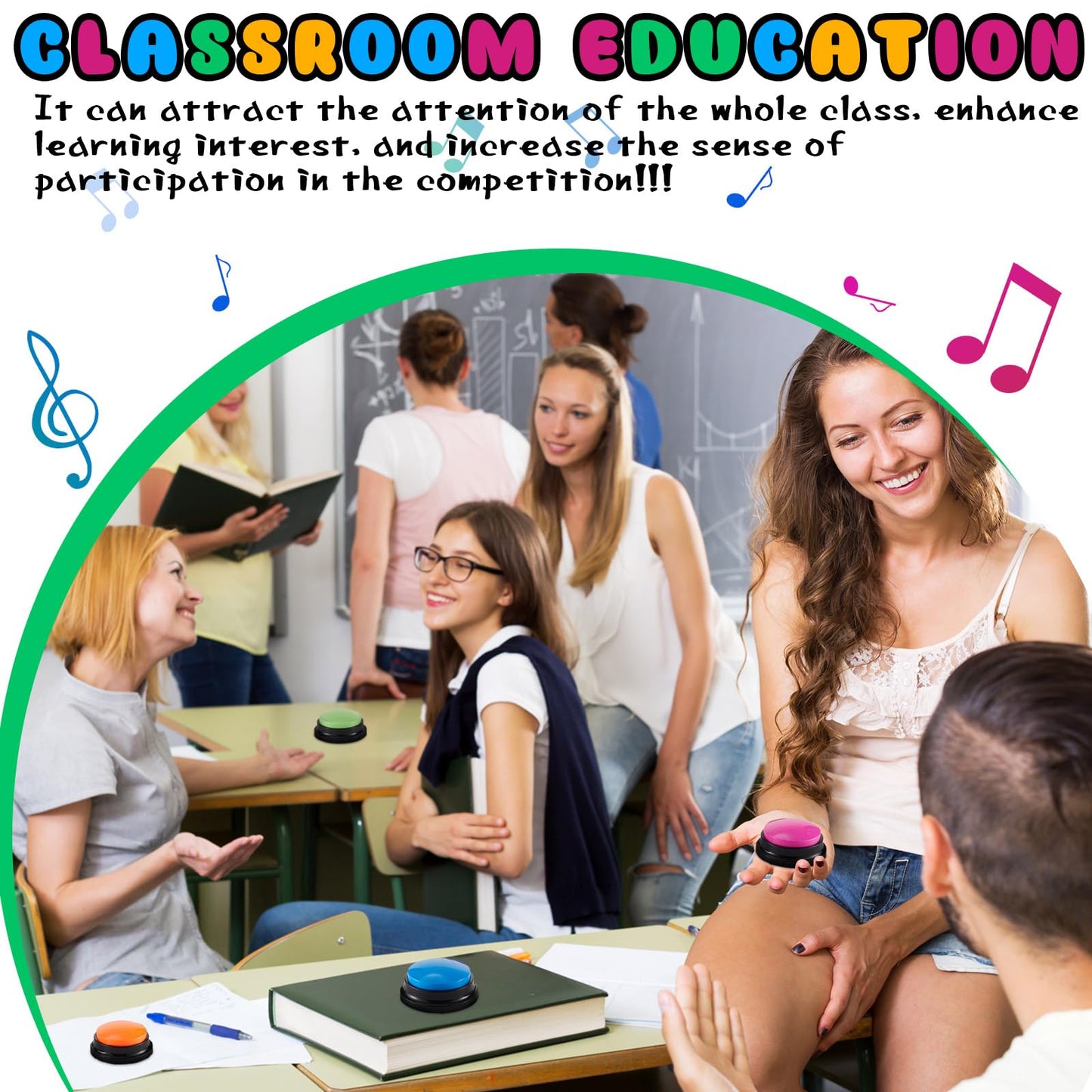 Honoson 8-Piece Recordable Buzzers for Classroom Trivia – 30-Second Recording Buttons
