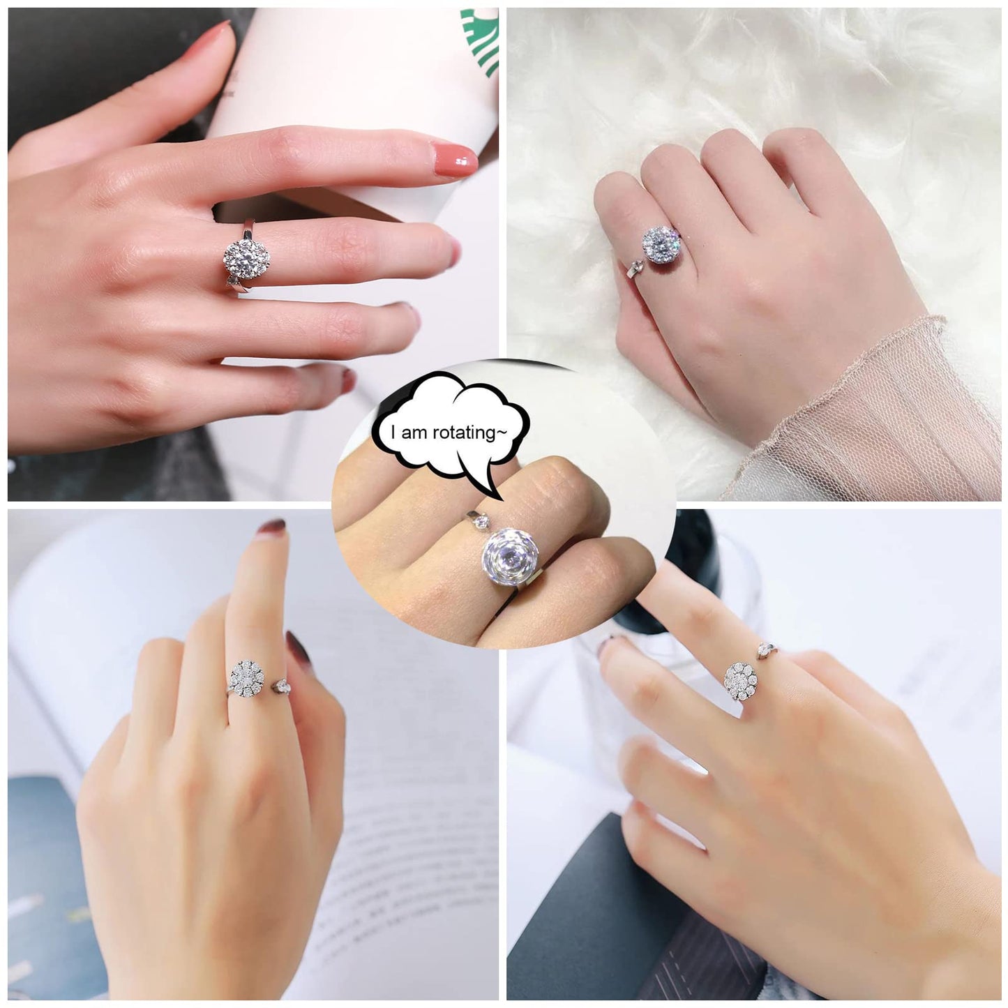 Honsny 6-Piece 14K Gold Plated Anxiety Ring Set for Women | Adjustable Spinner Fidget Rings