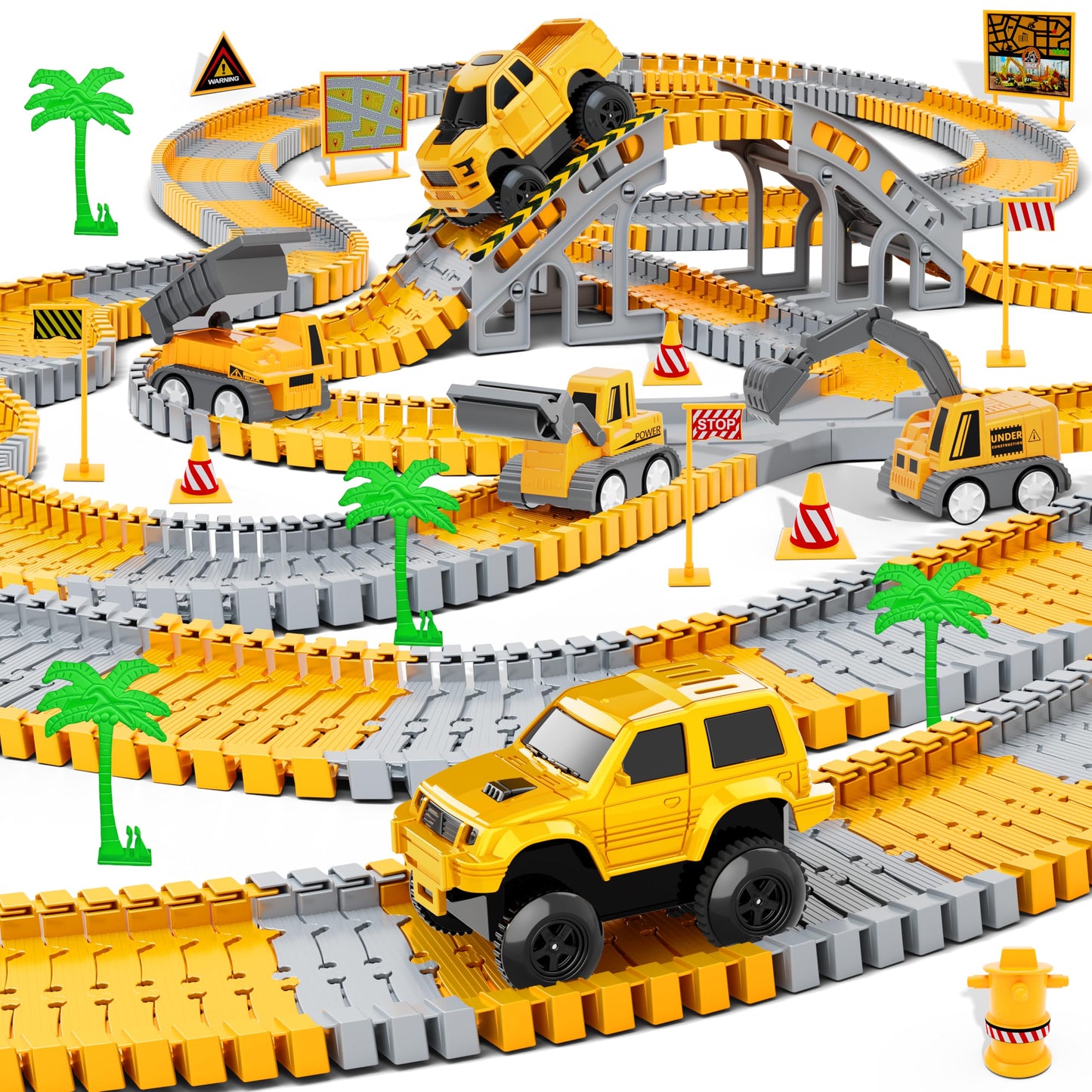 Hony Kids 253 PCS Construction Race Tracks Toy – 5 Vehicles & Flexible Track Play Set for Ages 3–8