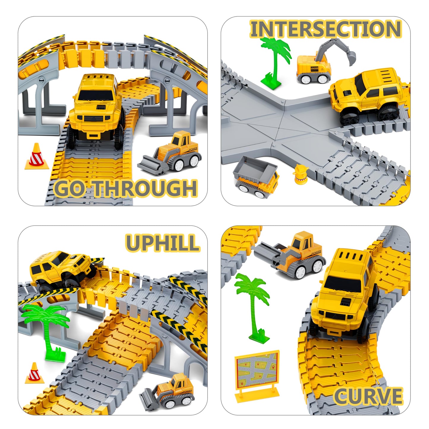 Hony Kids 253 PCS Construction Race Tracks Toy – 5 Vehicles & Flexible Track Play Set for Ages 3–8
