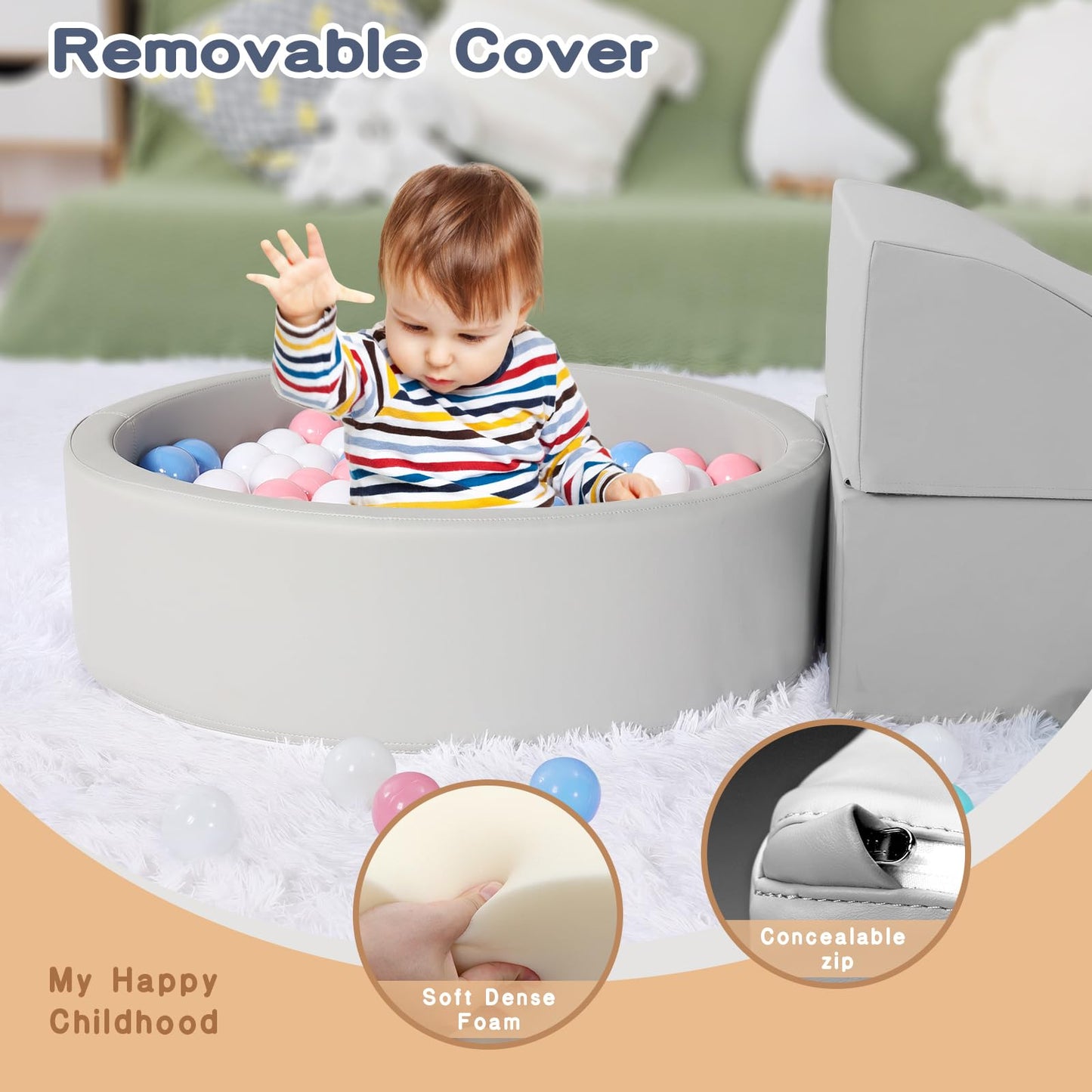 Hoohtoot Foam Climbing Blocks for Toddlers — 4-Piece PU Leather Climbing Toys + Ball Pit | Indoor Soft Play