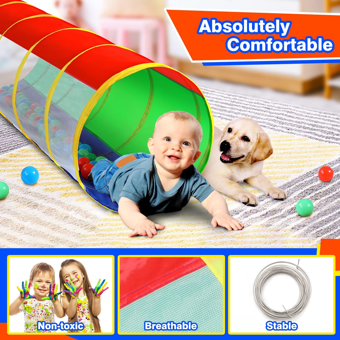 Hoohtoot Kids Crawl Through Play Tunnel — Pop-Up Baby Play Tunnel for Toddlers
