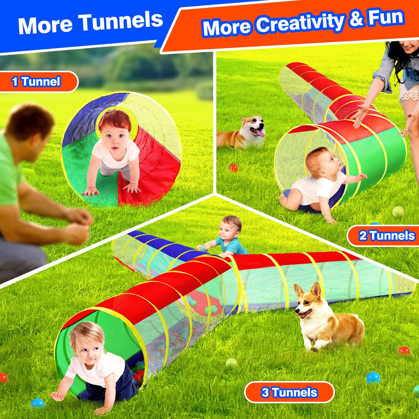 Hoohtoot Kids Crawl Through Play Tunnel — Pop-Up Baby Play Tunnel for Toddlers