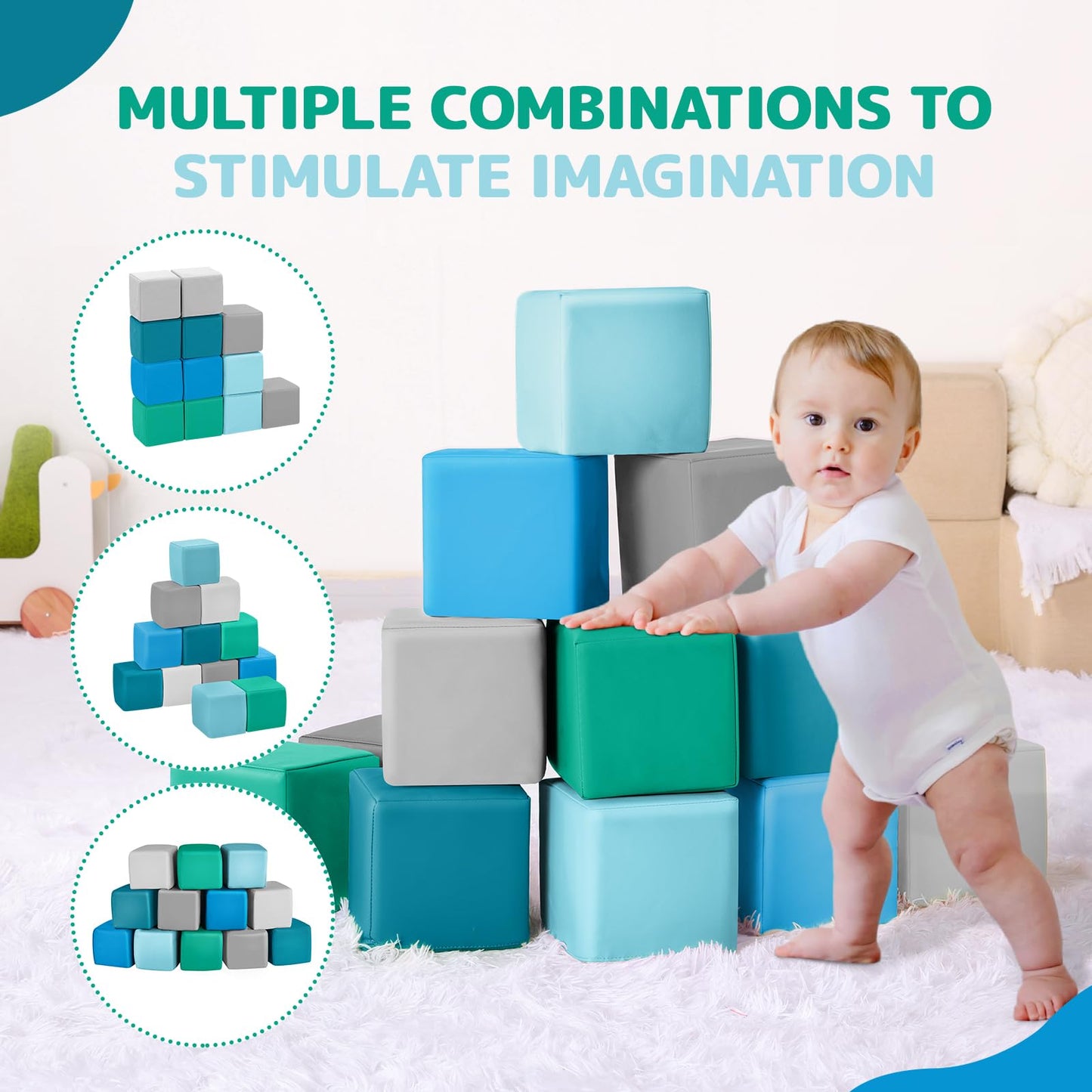 Hoohtoot Foam Building Blocks – 12-Piece Colorful Giant Blocks for Toddlers and Preschoolers