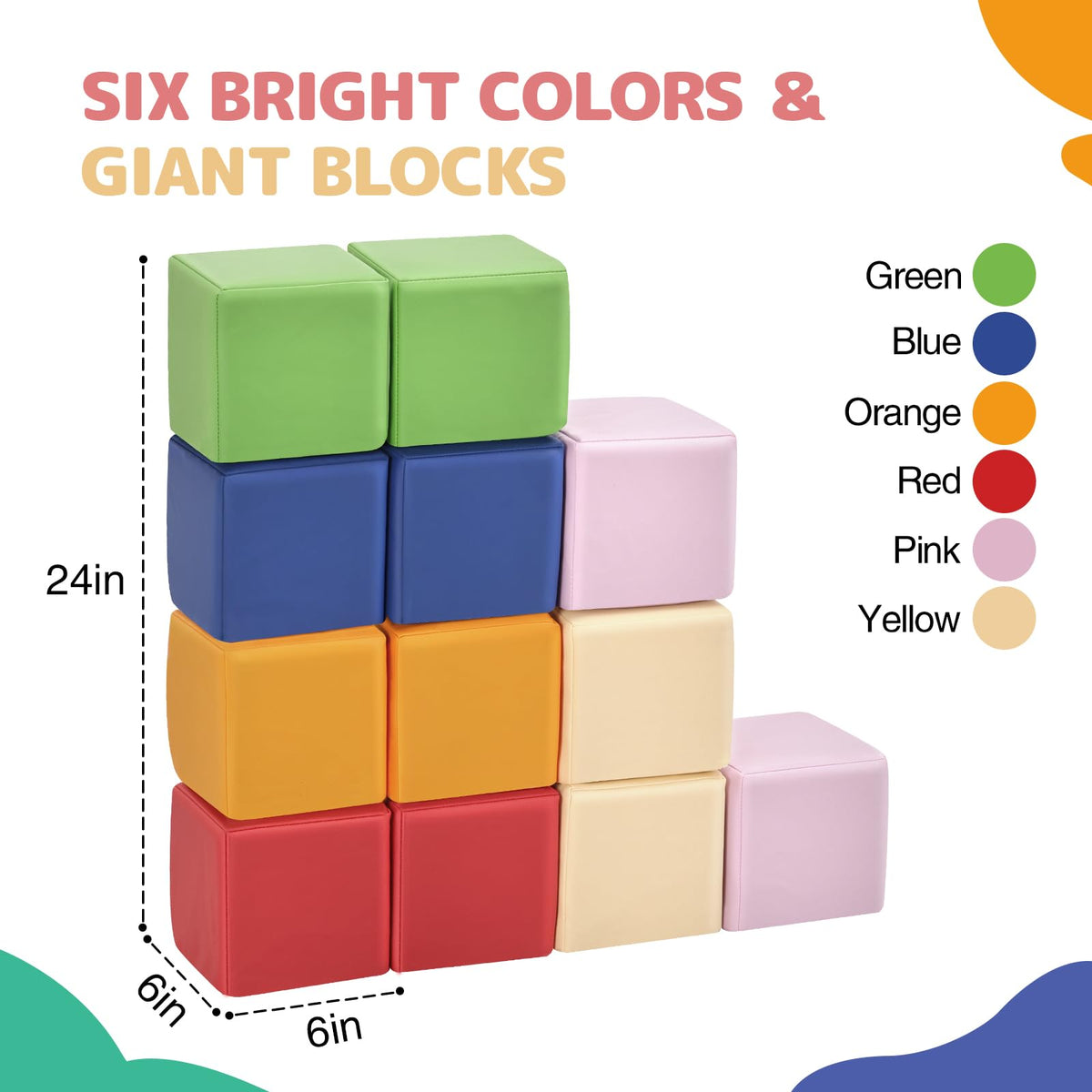 Hoohtoot Foam Building Blocks – 12-Piece PU Leather Colorful Giant Blocks for Toddlers