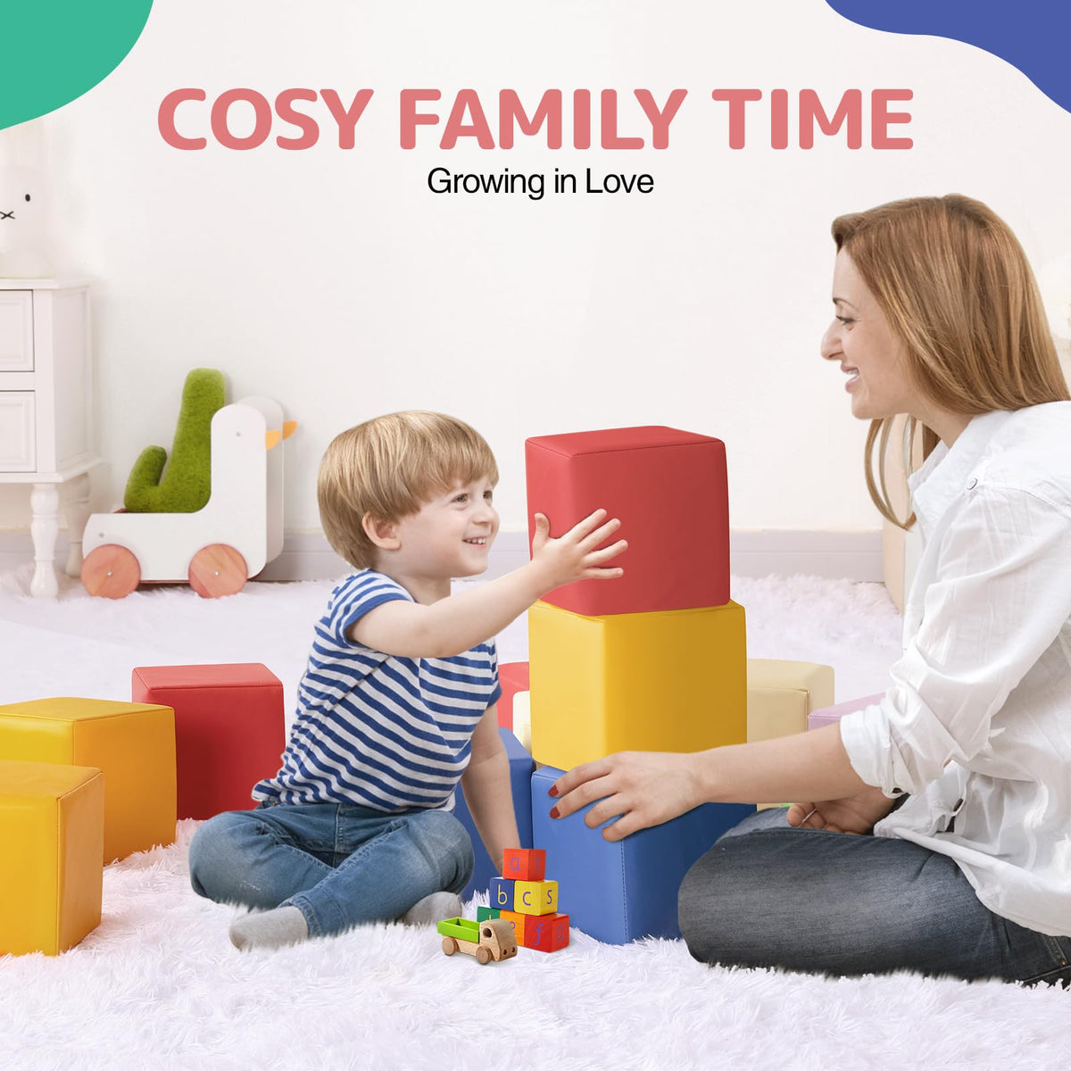 Hoohtoot Foam Building Blocks – 12-Piece PU Leather Colorful Giant Blocks for Toddlers