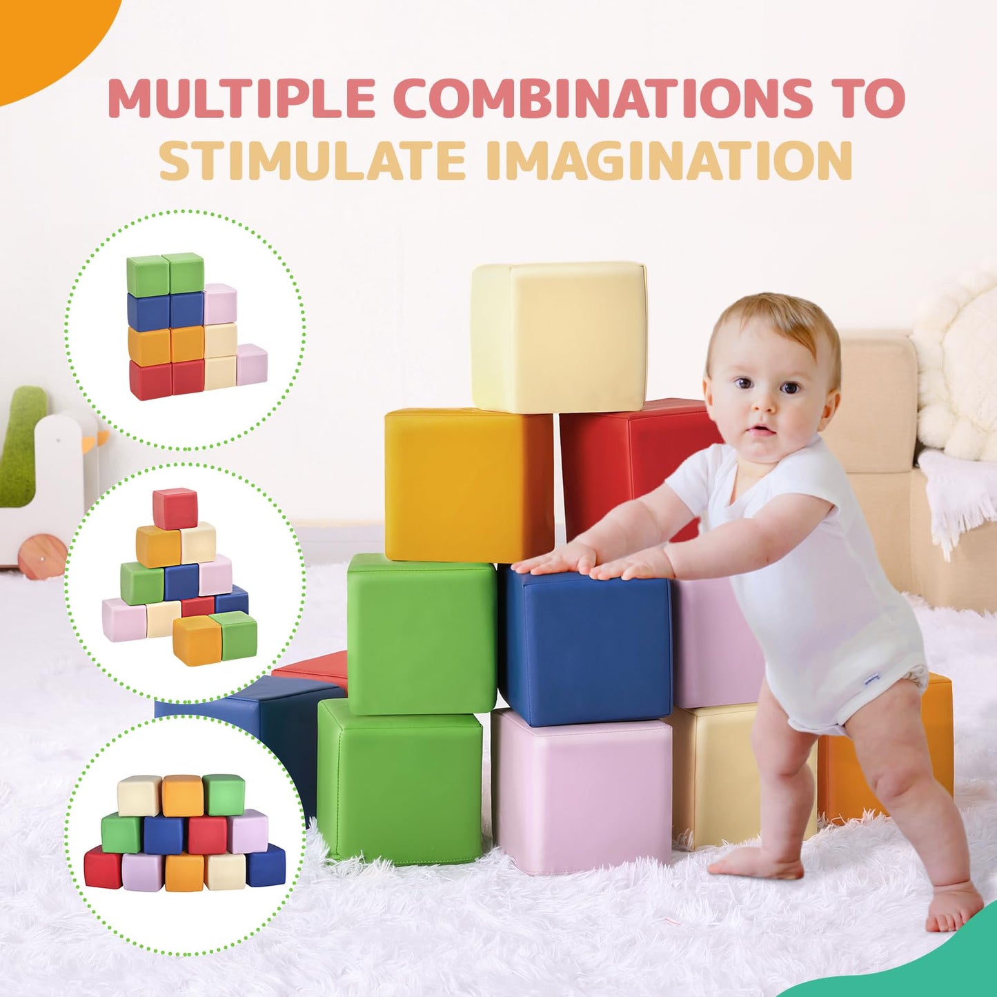 Hoohtoot Foam Building Blocks – 12-Piece PU Leather Colorful Giant Blocks for Toddlers