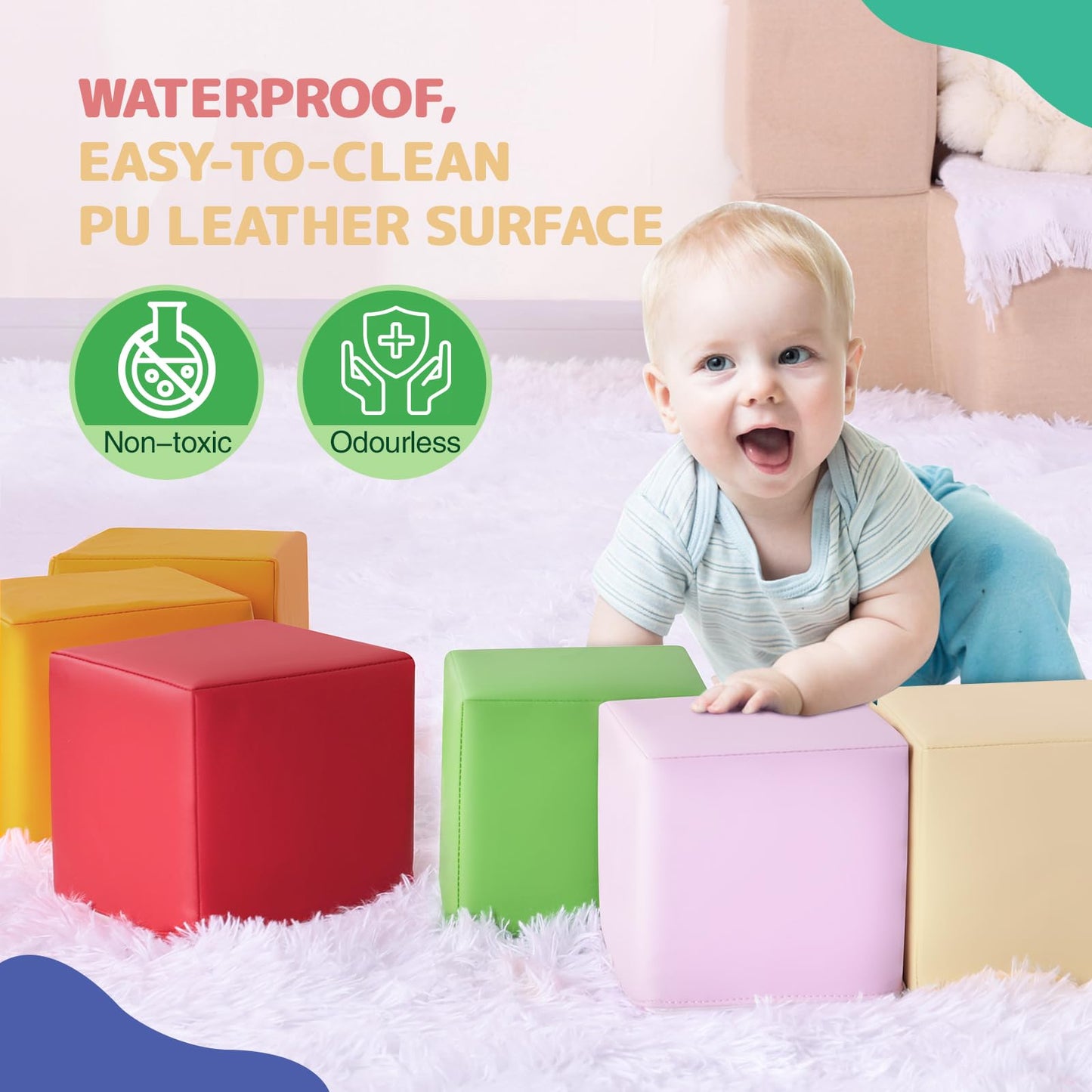 Hoohtoot Foam Building Blocks – 12-Piece PU Leather Colorful Giant Blocks for Toddlers