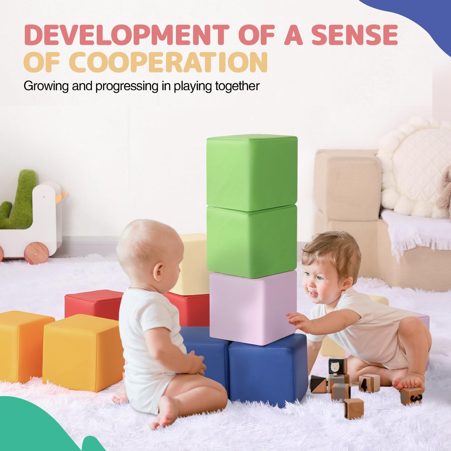 Hoohtoot Foam Building Blocks – 12-Piece PU Leather Colorful Giant Blocks for Toddlers