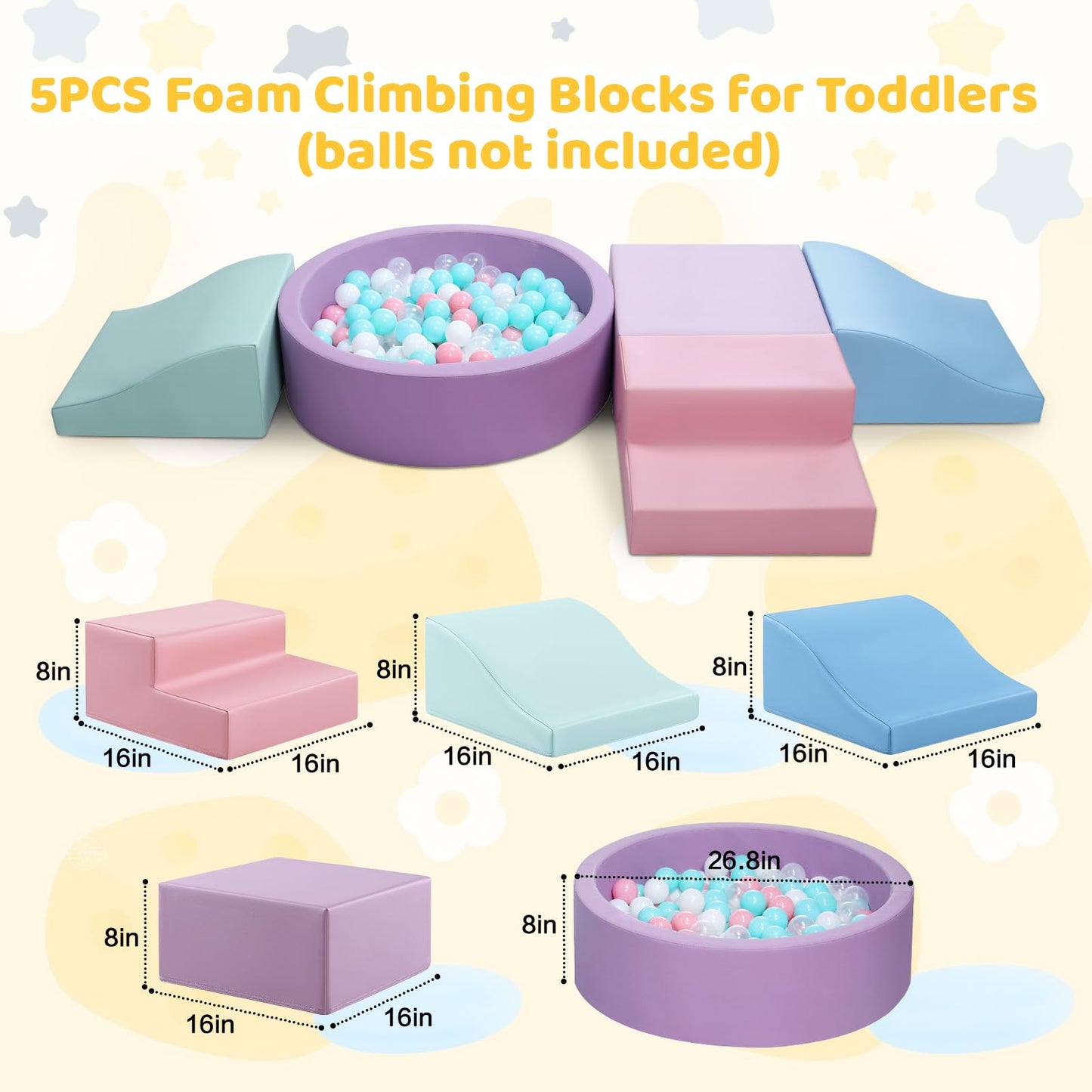 Hoohtoot Foam Climbing Blocks for Toddlers with Ball Pit – Indoor Soft Play Set (Purple)