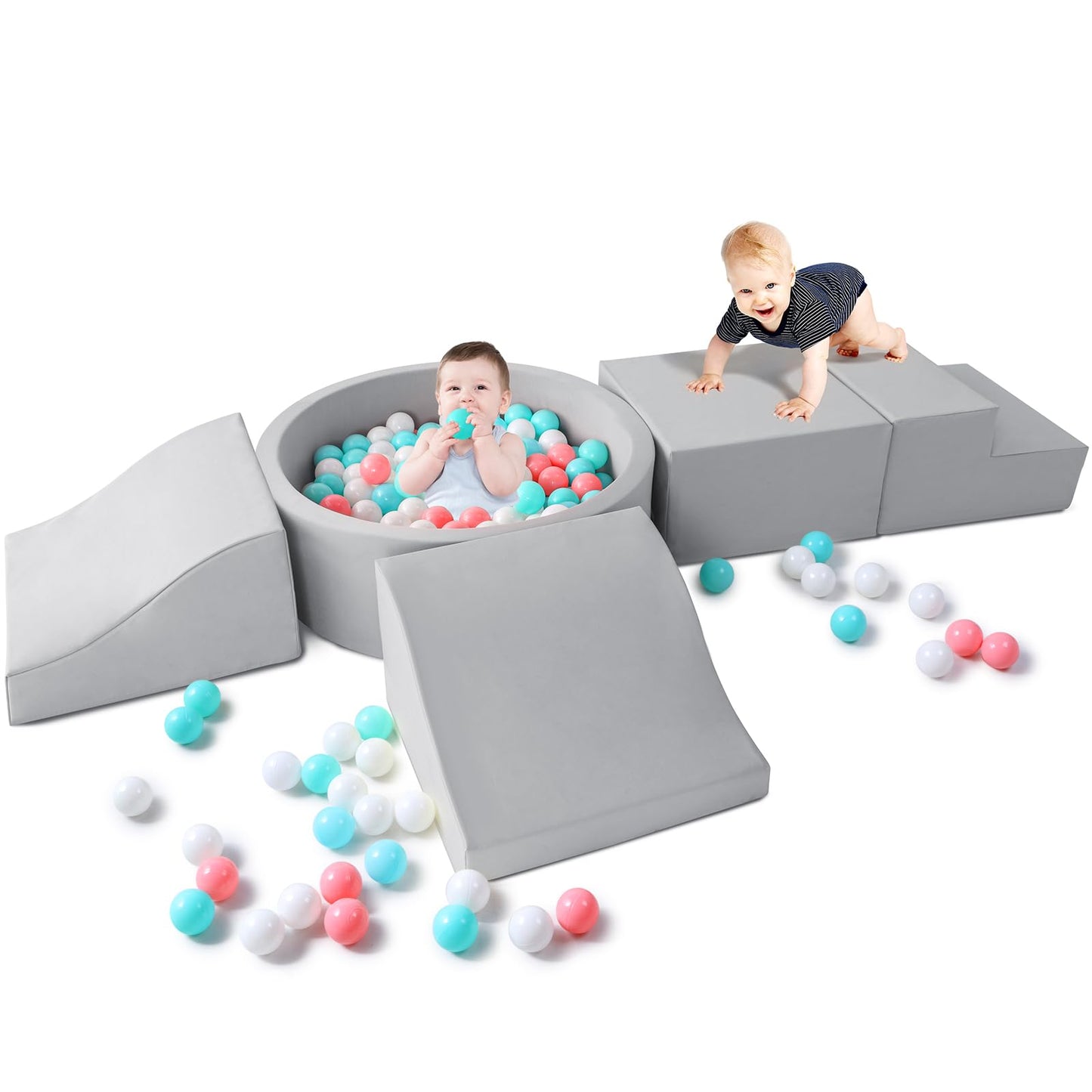 Hoohtoot Foam Climbing Blocks for Toddlers — 4-Piece PU Leather Climbing Toys + Ball Pit | Indoor Soft Play