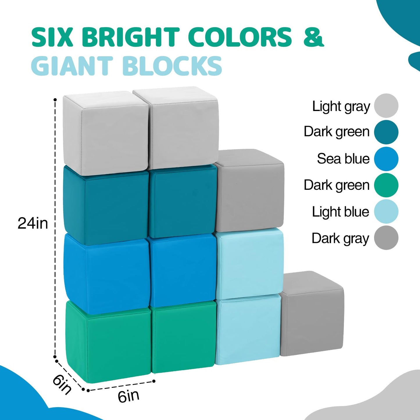 Hoohtoot Foam Building Blocks – 12-Piece Colorful Giant Blocks for Toddlers and Preschoolers