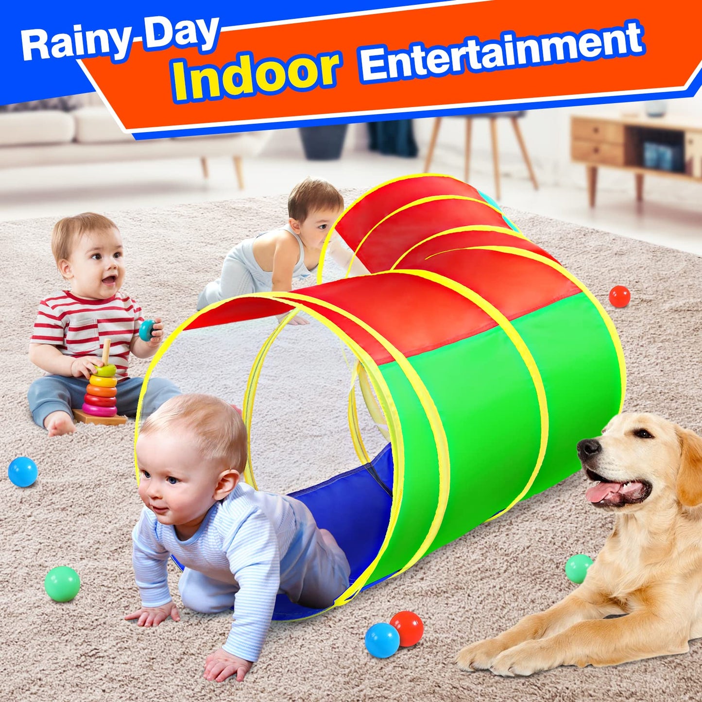 Hoohtoot Kids Crawl Through Play Tunnel — Pop-Up Baby Play Tunnel for Toddlers