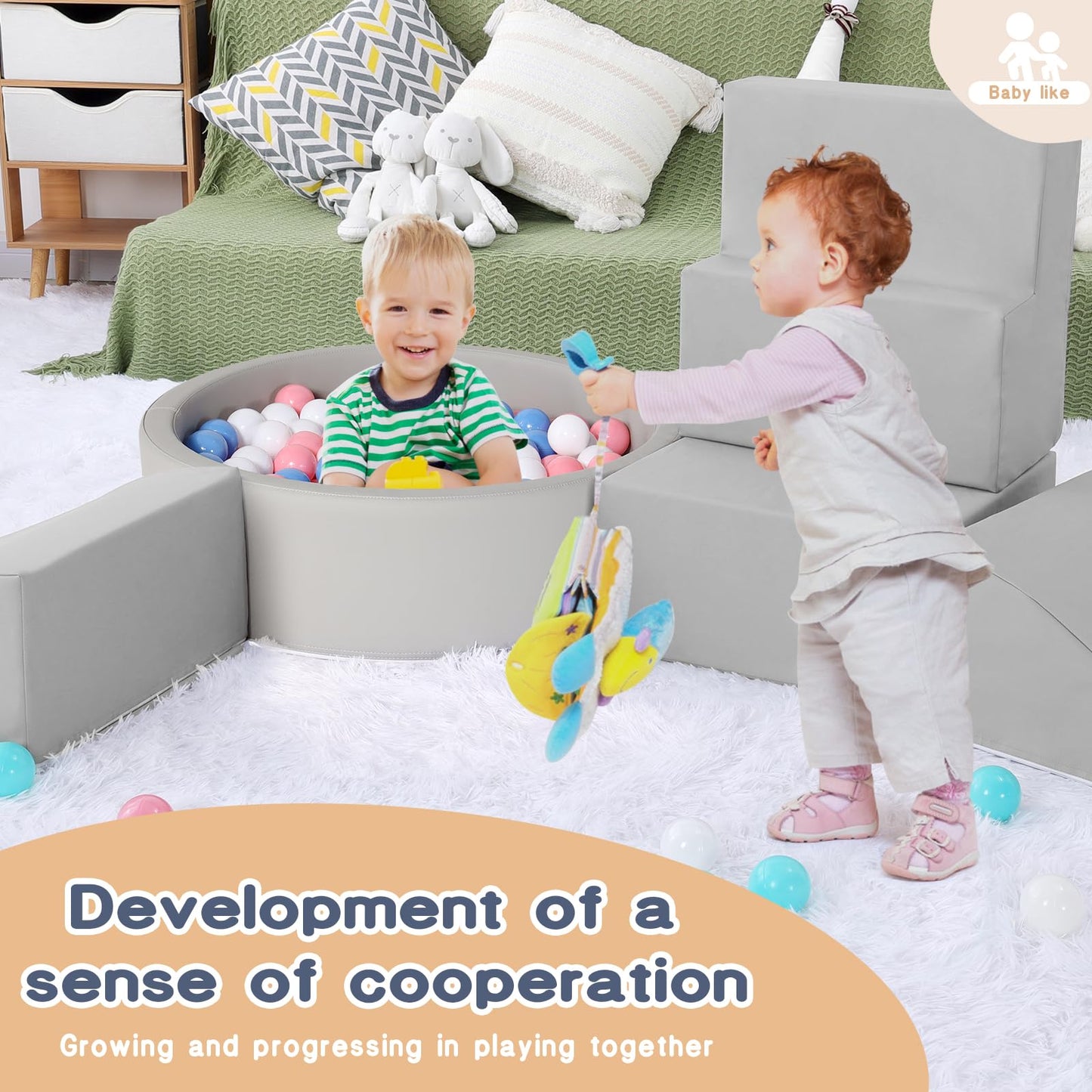 Hoohtoot Foam Climbing Blocks for Toddlers — 4-Piece PU Leather Climbing Toys + Ball Pit | Indoor Soft Play