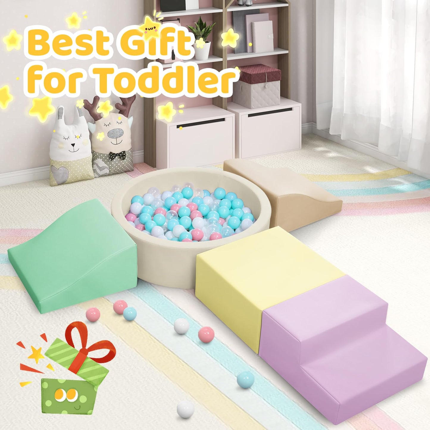 Hoohtoot Foam Climbing Blocks for Toddlers – PU Leather Climbing Toys + Ball Pit (Indoor Toddler Play, Yellow)