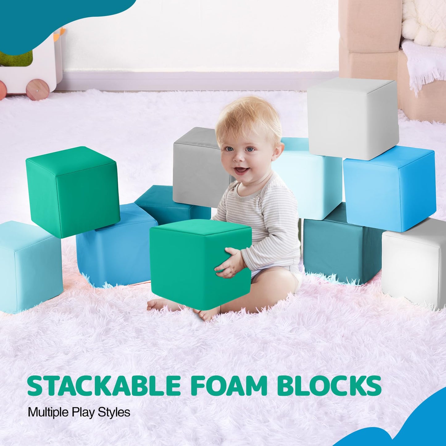 Hoohtoot Foam Building Blocks – 12-Piece Colorful Giant Blocks for Toddlers and Preschoolers