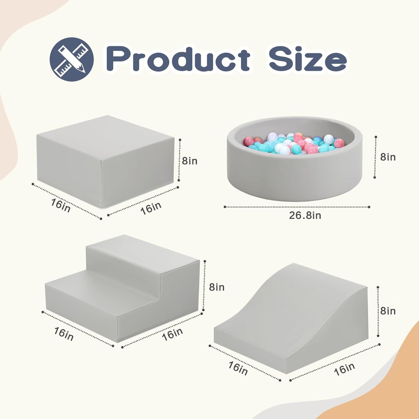 Hoohtoot Foam Climbing Blocks for Toddlers — 4-Piece PU Leather Climbing Toys + Ball Pit | Indoor Soft Play
