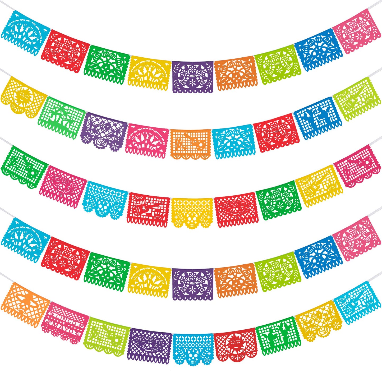 HOOJO 5 Packs 82 Ft Mexican Party Banners – Papel Picado Fiesta Decor