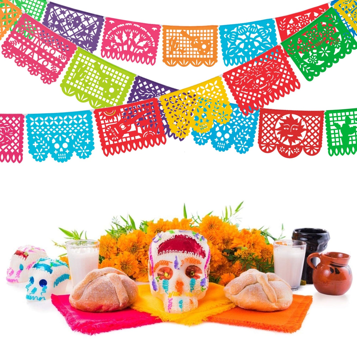 HOOJO 5 Packs 82 Ft Mexican Party Banners – Papel Picado Fiesta Decor