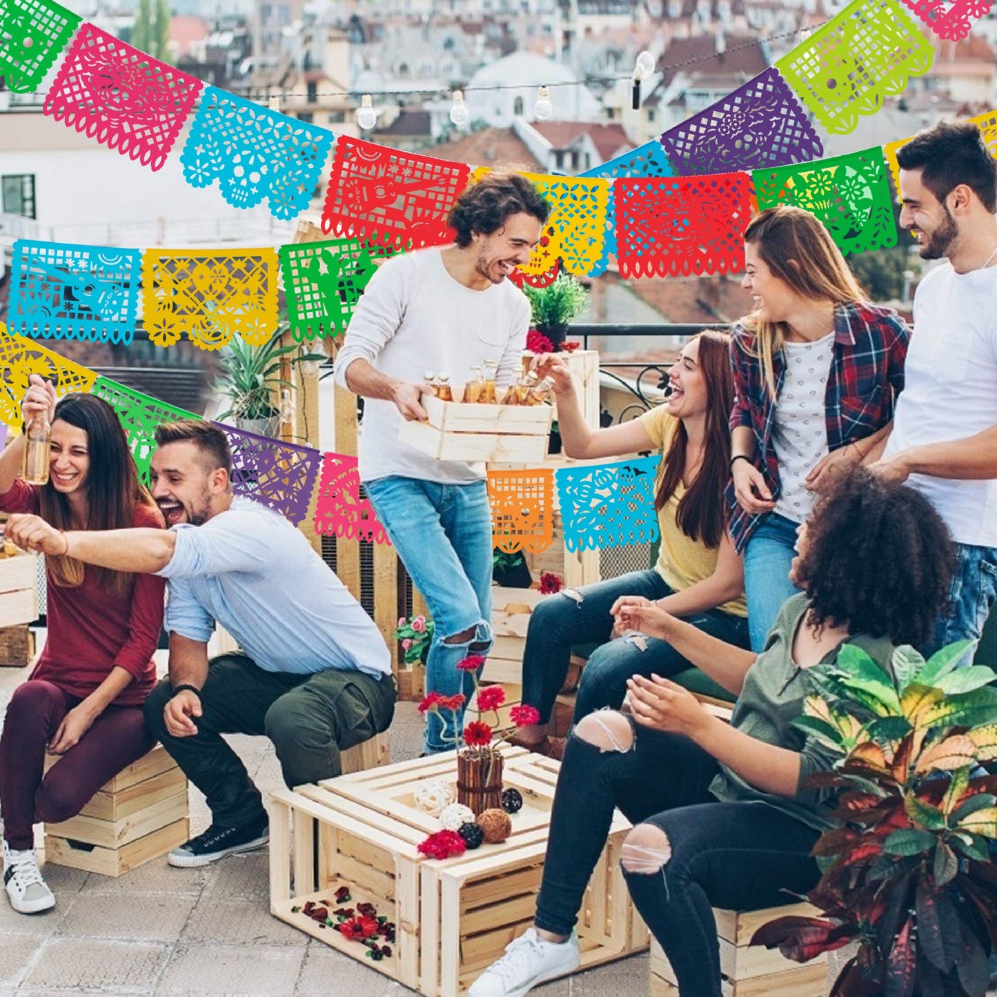 HOOJO 5 Packs 82 Ft Mexican Party Banners – Papel Picado Fiesta Decor